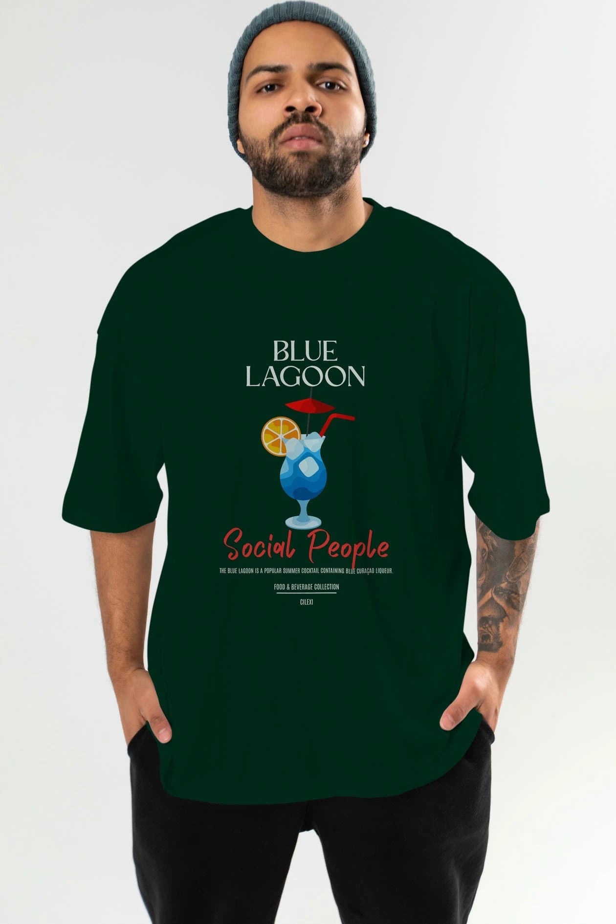 Blue Lagoon Kokteyl Serisi ön Baskılı Oversize t-shirt Erkek Kadın %100 Pamuk Bisiklet Yaka tişort