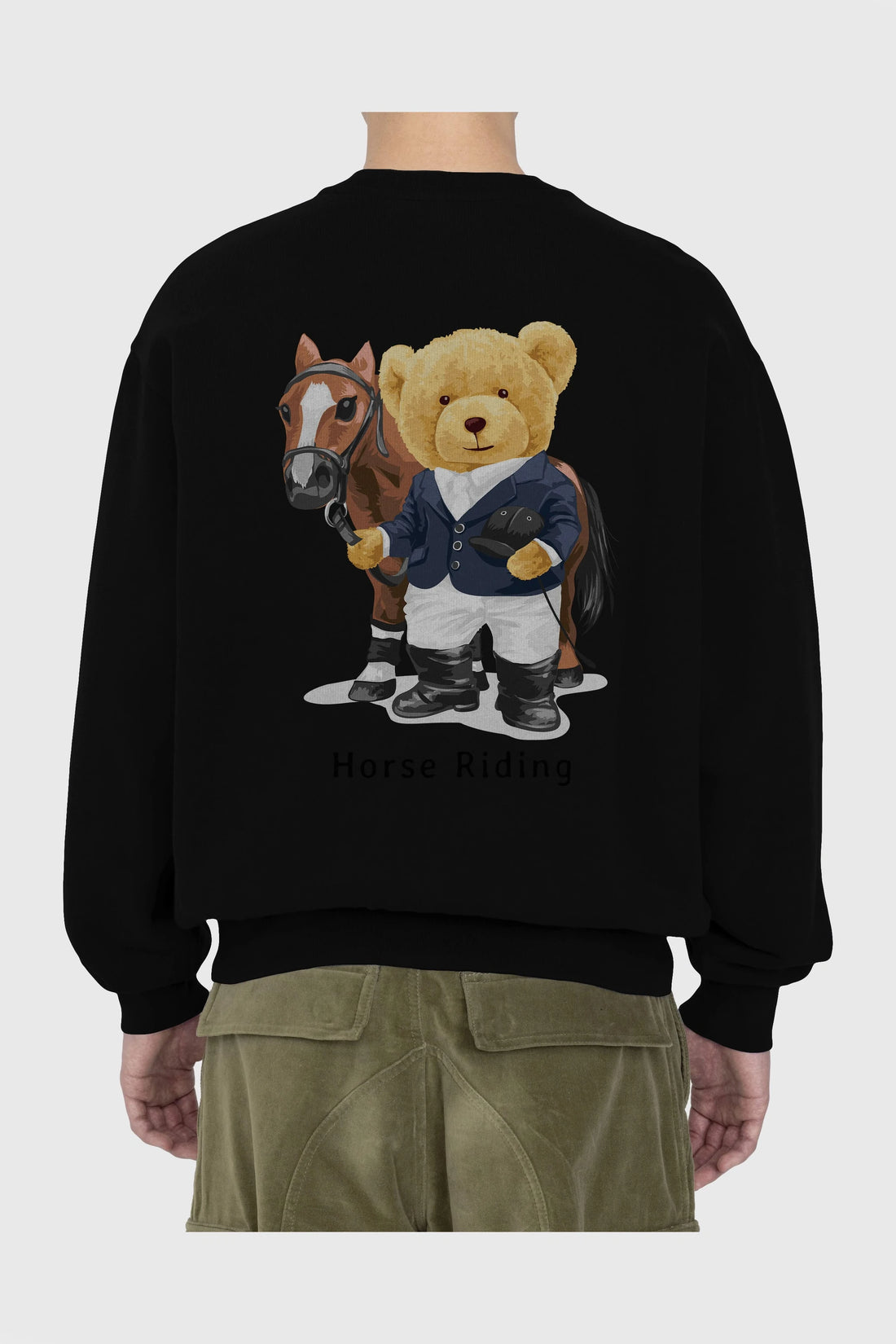 Teddy Bear Horse Riding Arka Baskılı Oversize Sweatshirt Erkek Kadın Unisex
