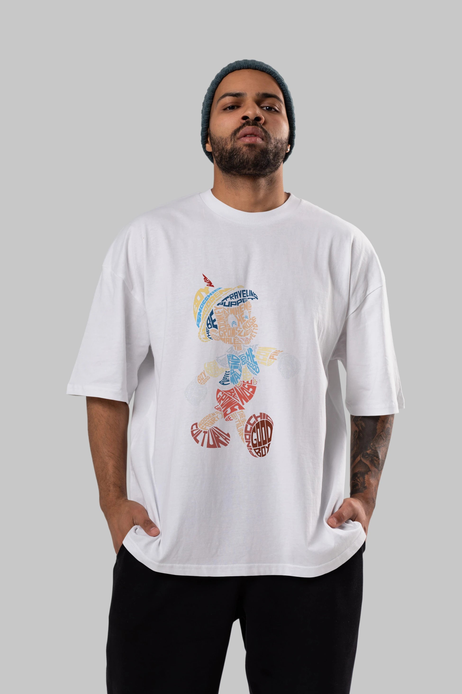 Pinokio Ön Baskılı Oversize t-shirt %100 pamuk Erkek Kadın Unisex
