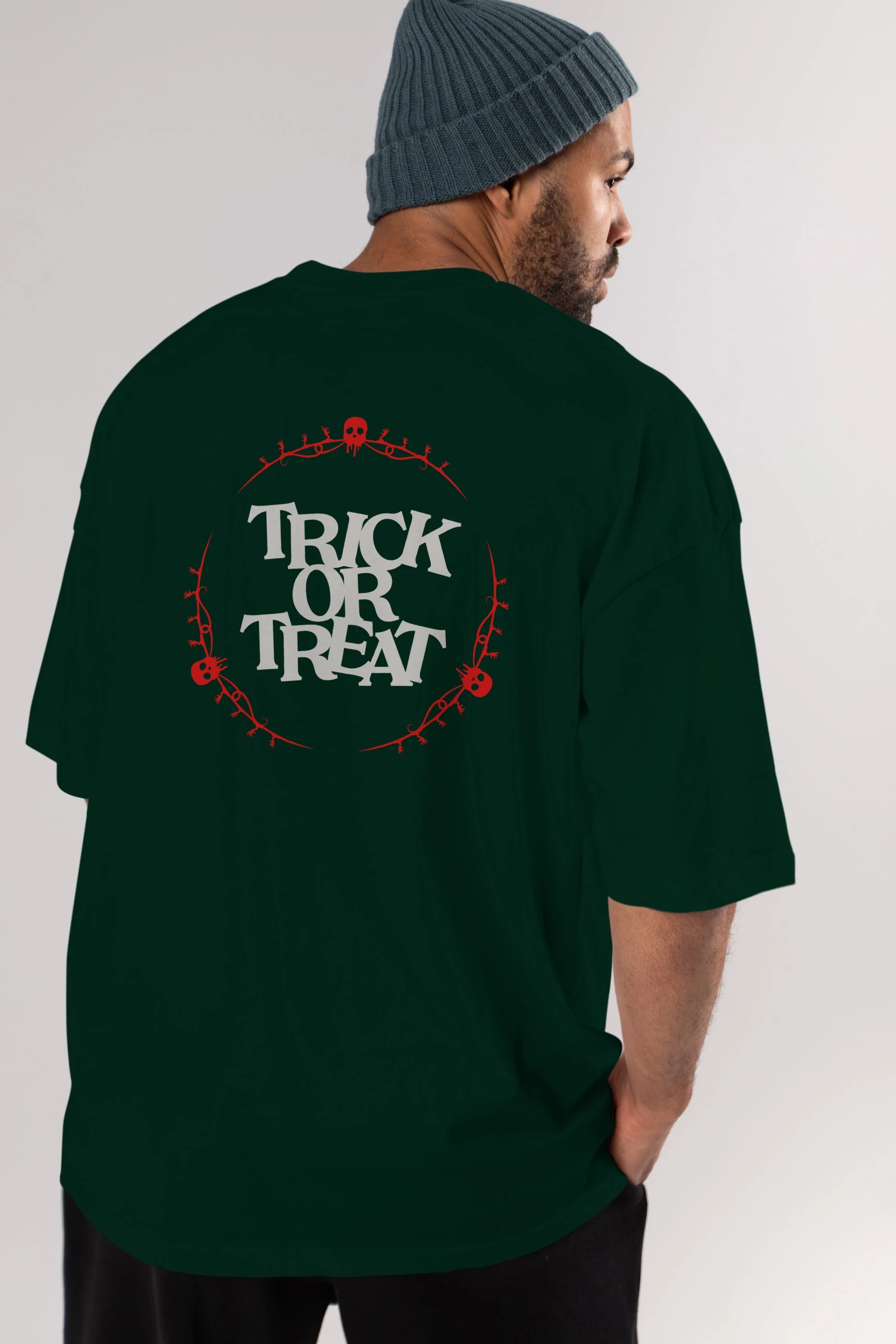 Trick or Treat Yazılı Arka Baskılı Oversize t-shirt Erkek Kadın Unisex