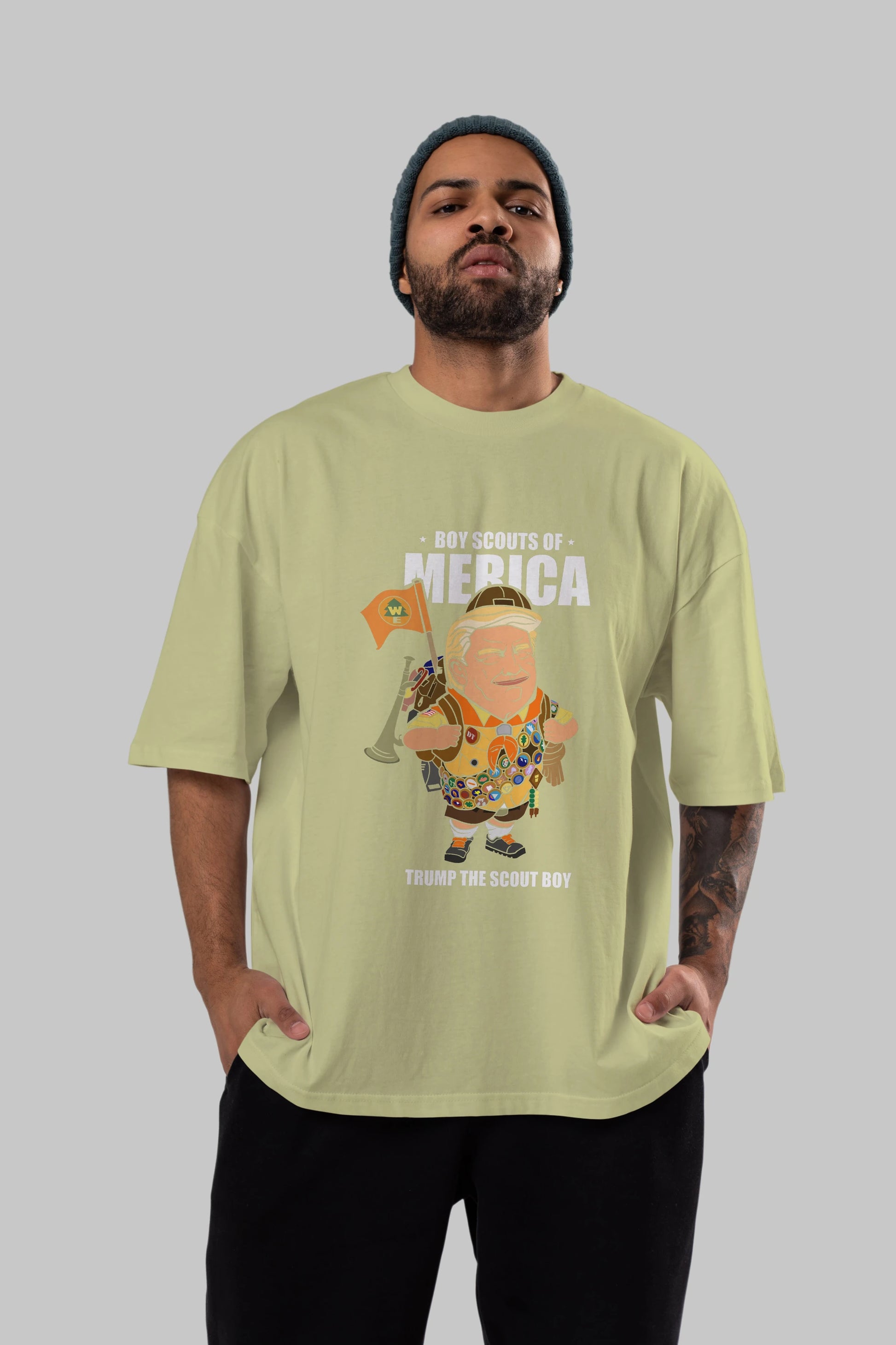 Trump Scout Boy Ön Baskılı Oversize t-shirt Erkek Kadın Unisex %100 Pamuk tişort