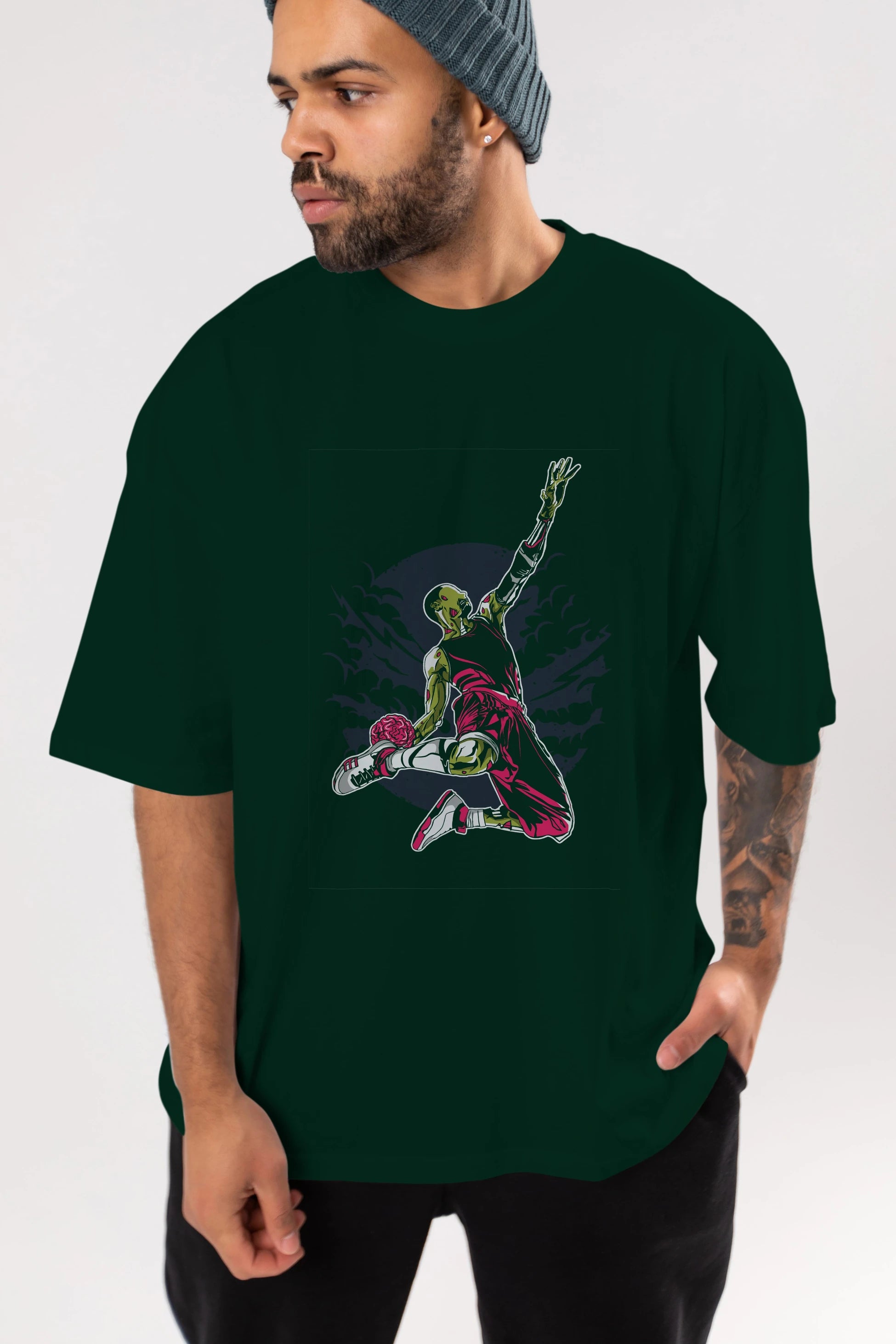 Zombie Slam Dunk Ön Baskılı Oversize t-shirt Erkek Kadın Unisex %100 Pamuk tişort