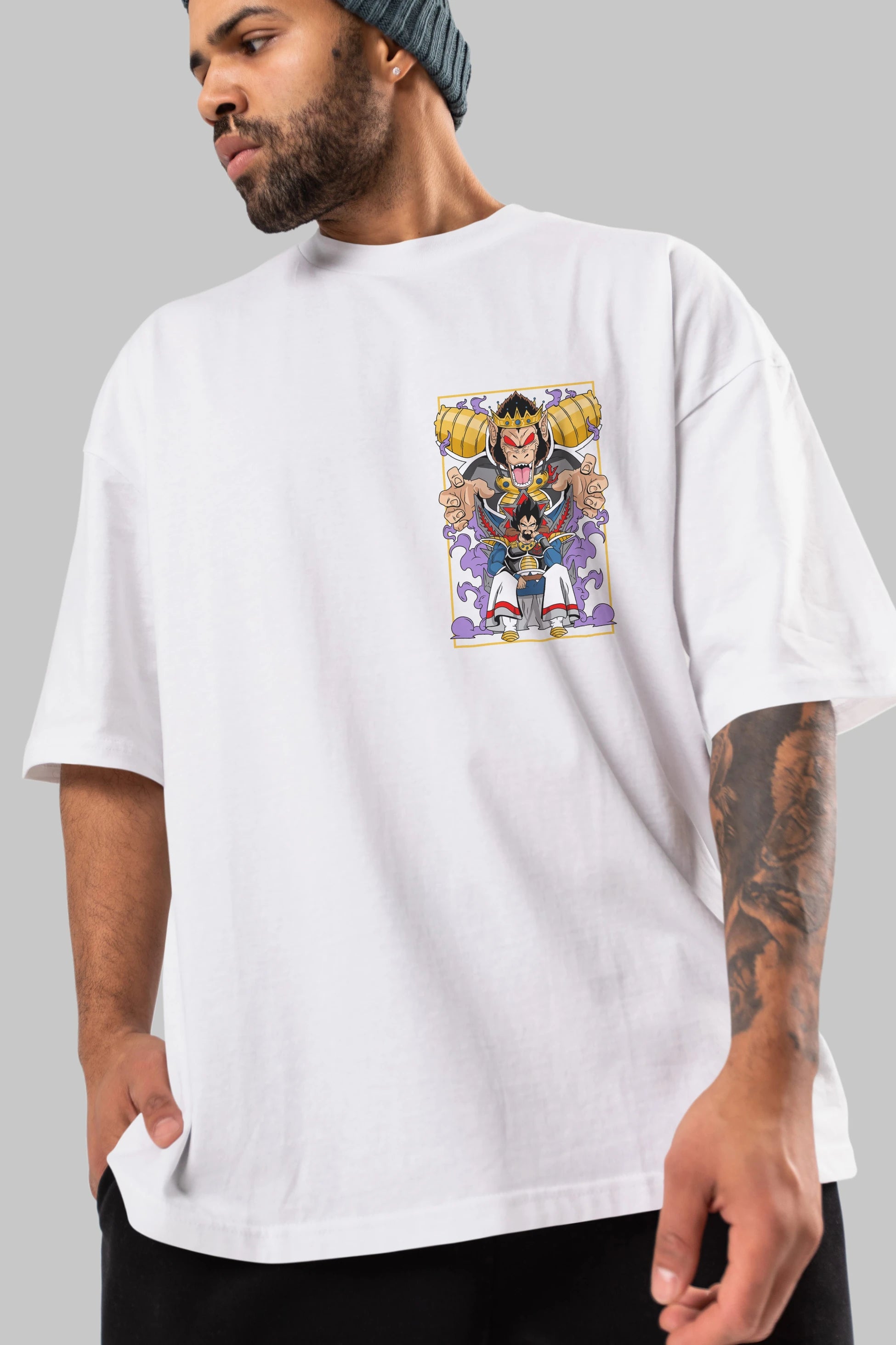 DragonBall ReyVegeta Ön Sol Baskılı Oversize t-shirt Erkek Kadın Unisex %100 Pamuk Bisiklet Yaka tişort
