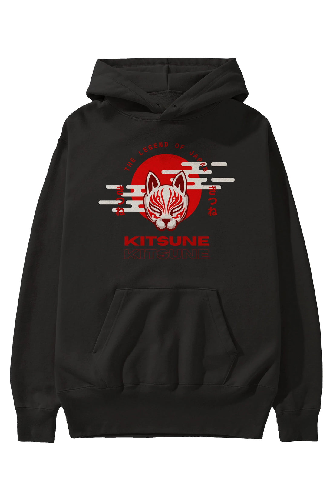 Kitsune Mask Ön Baskılı Oversize Hoodie Kapüşonlu Sweatshirt Erkek Kadın Unisex