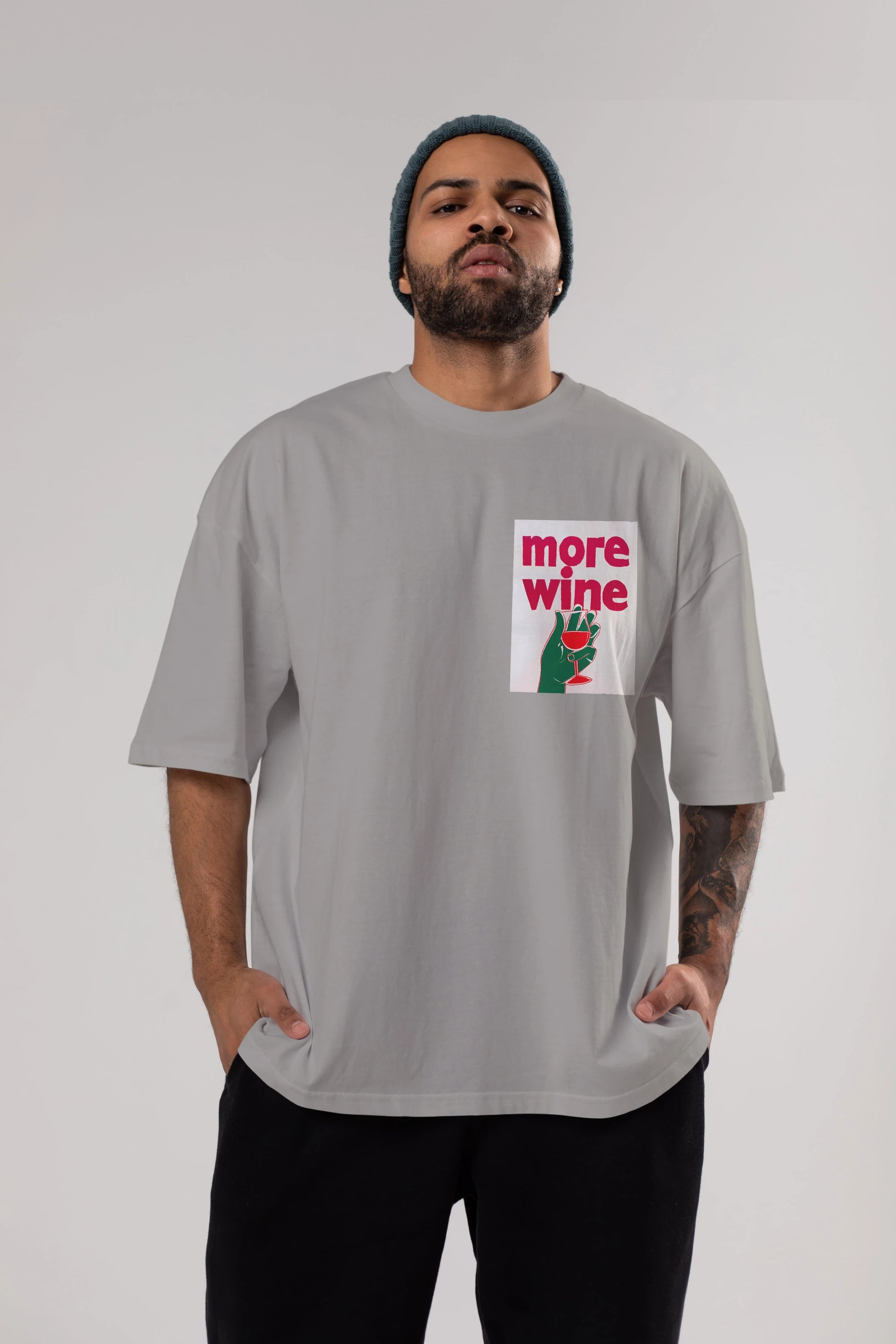More Wine 3 Ön Sol Baskılı Oversize t-shirt Erkek Kadın Unisex %100 Pamuk Bisiklet Yaka tişort