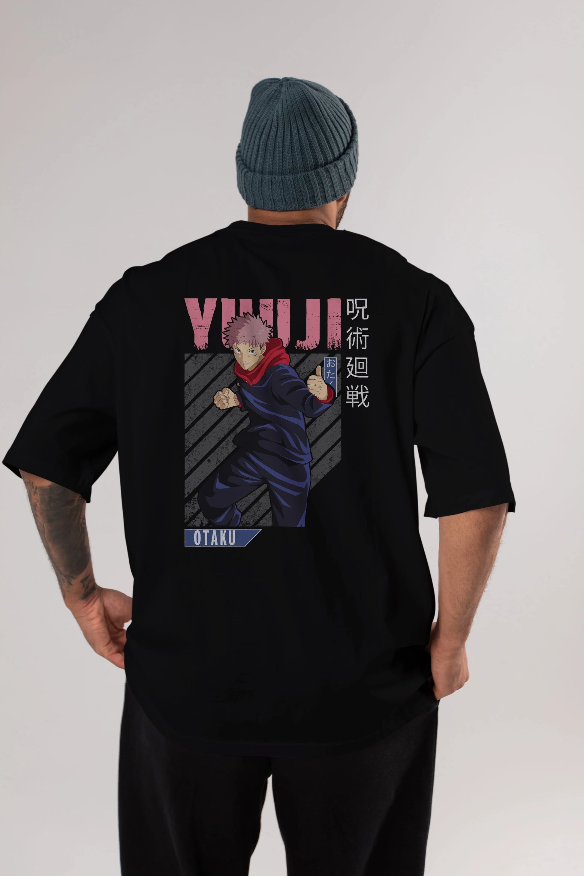 Yuuji Itadori Anime Arka Baskılı Oversize t-shirt Erkek Kadın Unisex