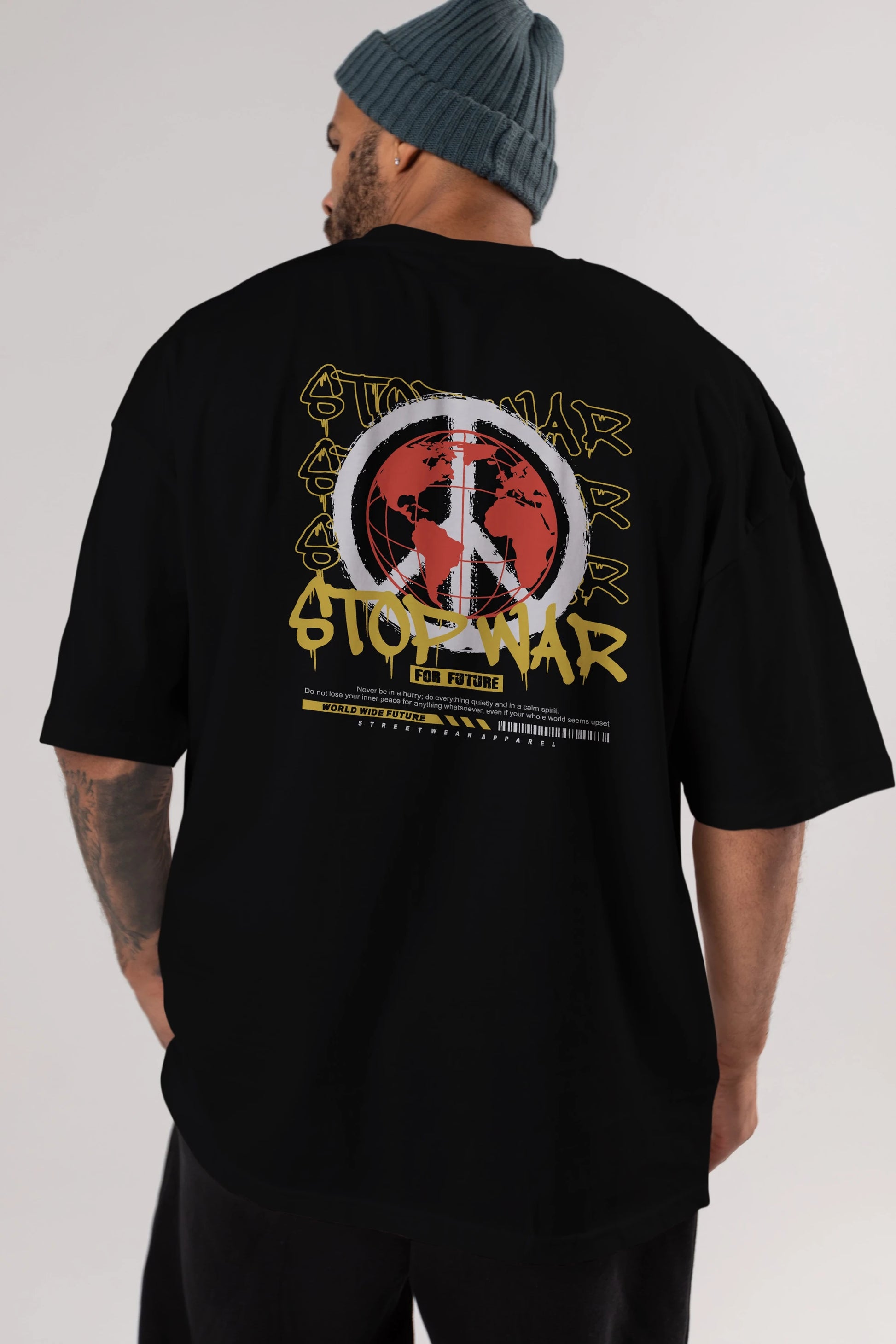 Stop War for Future Arka Baskılı Oversize t-shirt Erkek Kadın Unisex