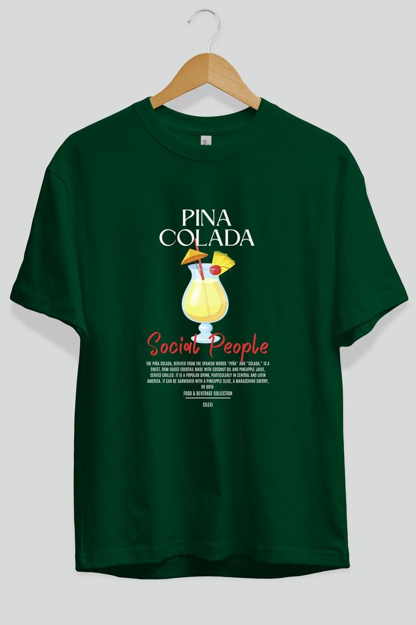 Pına Colada Kokteyl Serisi ön Baskılı Oversize t-shirt Erkek Kadın %100 Pamuk Bisiklet Yaka tişort
