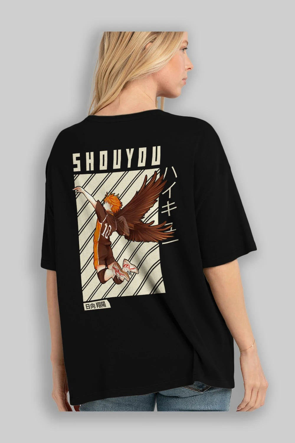 Shouyou Hinata 3 Anime Arka Baskılı Oversize t-shirt Erkek Kadın Unisex