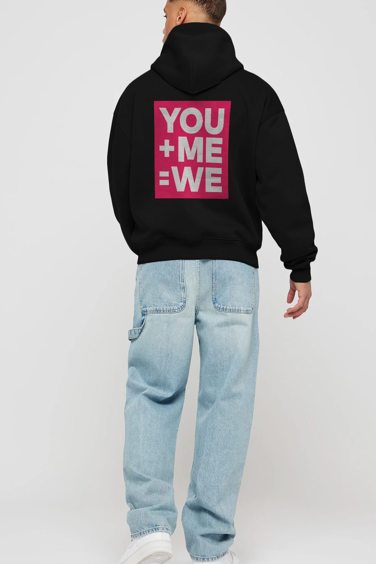 You Me We Yazılı Arka Baskılı Oversize Hoodie Kapüşonlu Sweatshirt Erkek Kadın Unisex