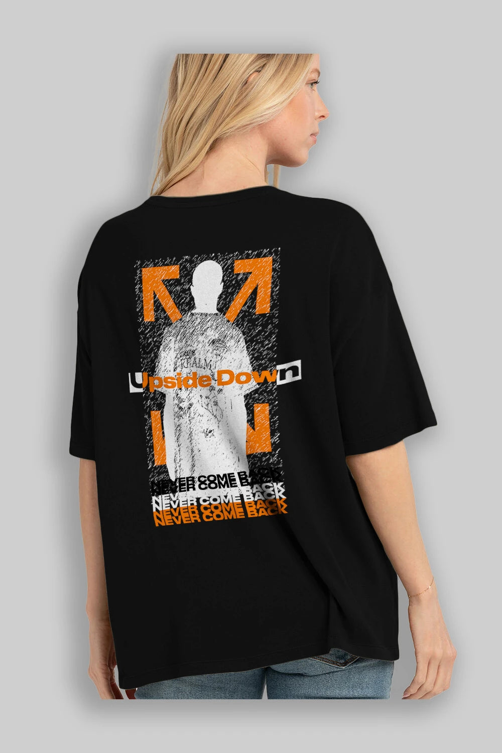 Upside Down Arka Baskılı Oversize t-shirt Erkek Kadın Unisex