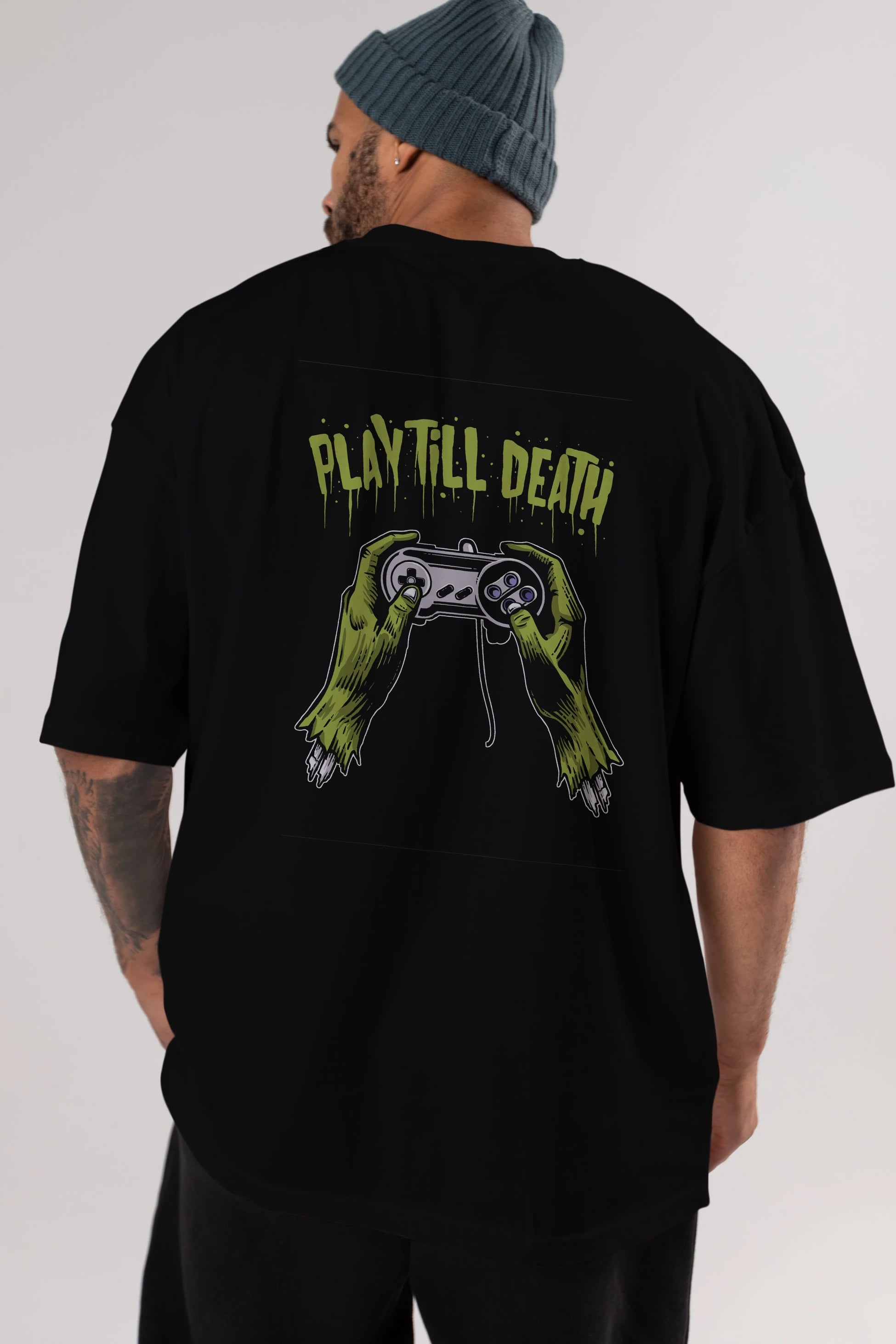 Play Till Death Arka Baskılı Oversize t-shirt Erkek Kadın Unisex %100 Pamuk