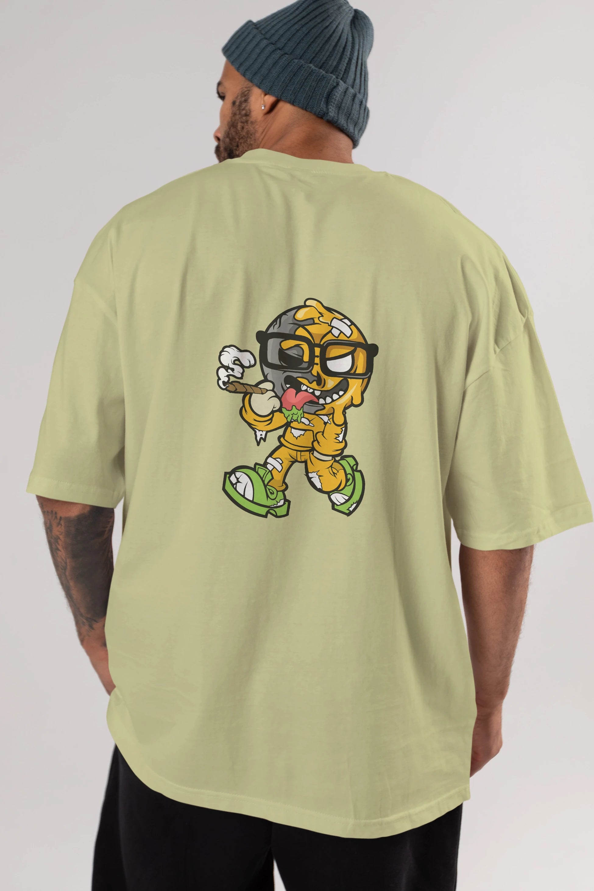 Eyeball Smoker Arka Baskılı Oversize t-shirt Erkek Kadın Unisex %100 Pamuk tişort