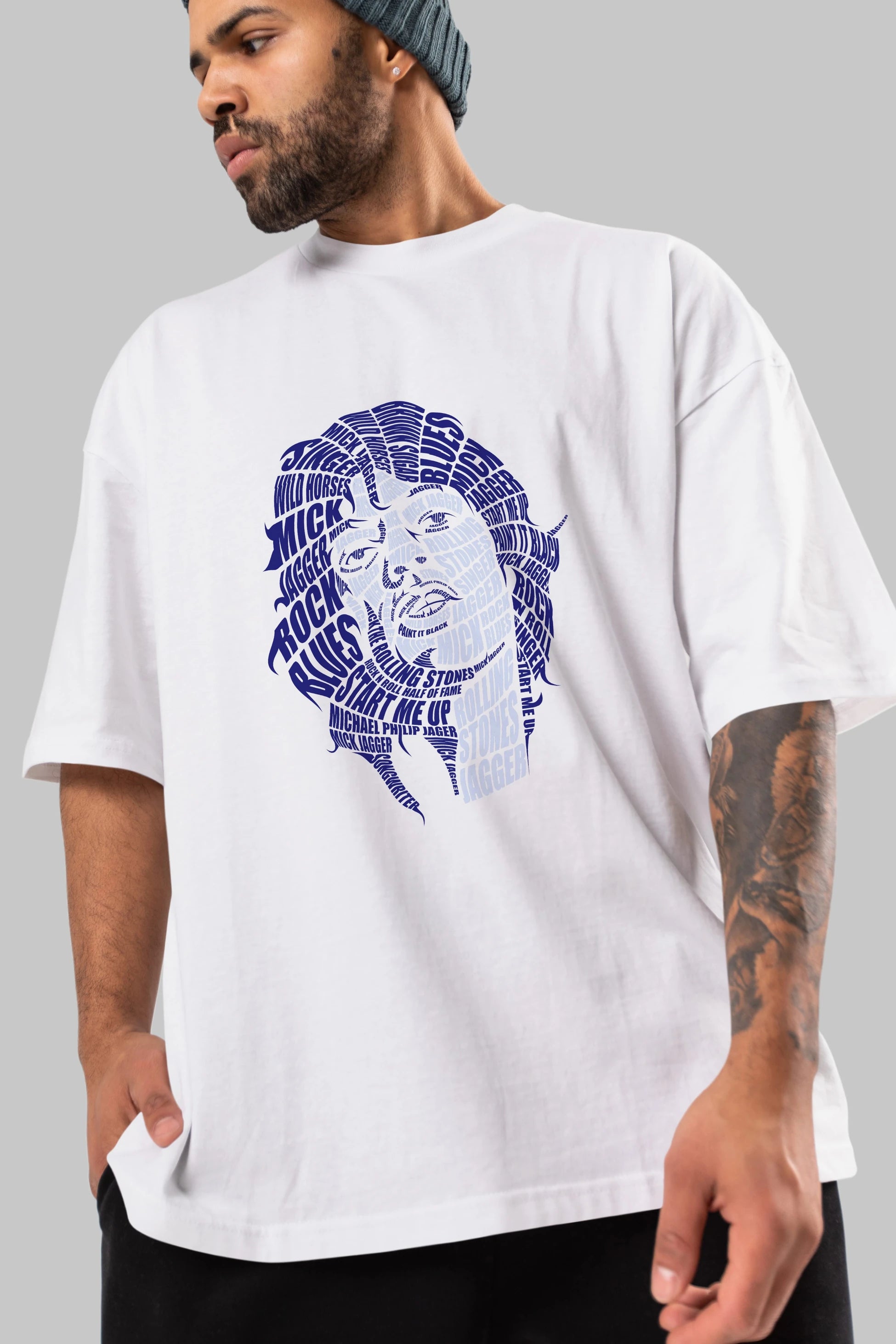 Mick Jagger Calligram Ön Baskılı Oversize t-shirt %100 pamuk Erkek Kadın Unisex