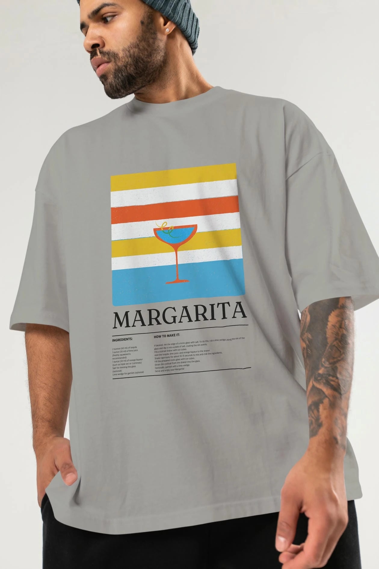 Margarita Kokteyl Ön Baskılı Oversize t-shirt Erkek Kadın %100 Pamuk Bisiklet Yaka tişort