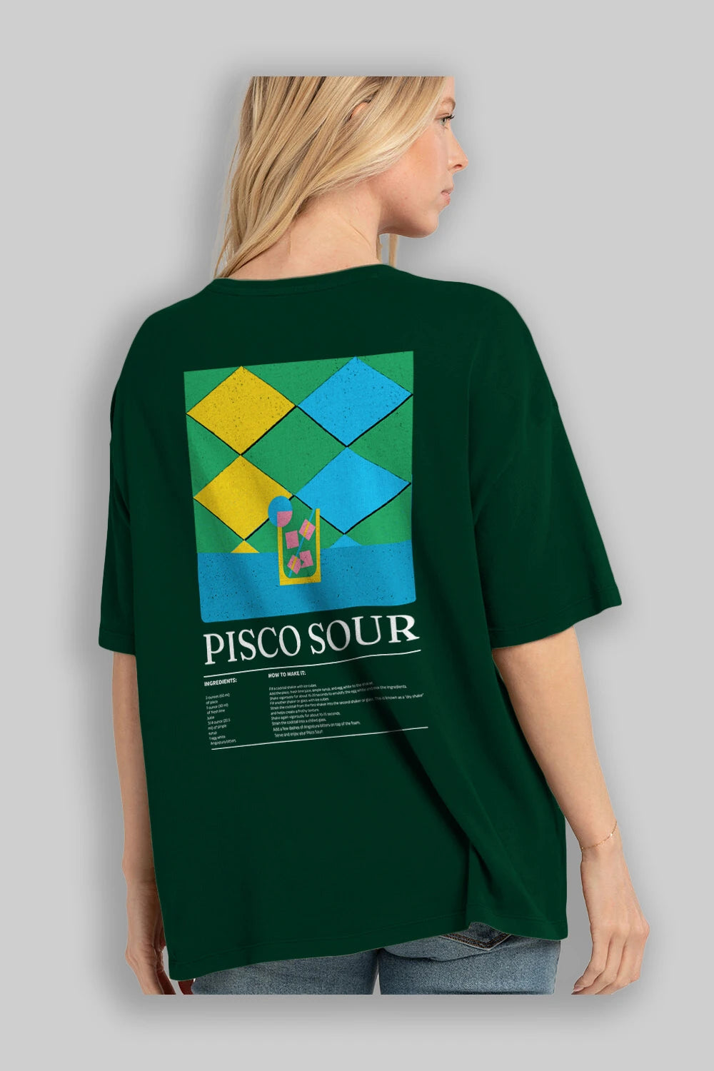 Pisco Sour Kokteyl Serisi Arka Baskılı Oversize t-shirt Erkek Kadın %100 Pamuk Bisiklet Yaka tişort