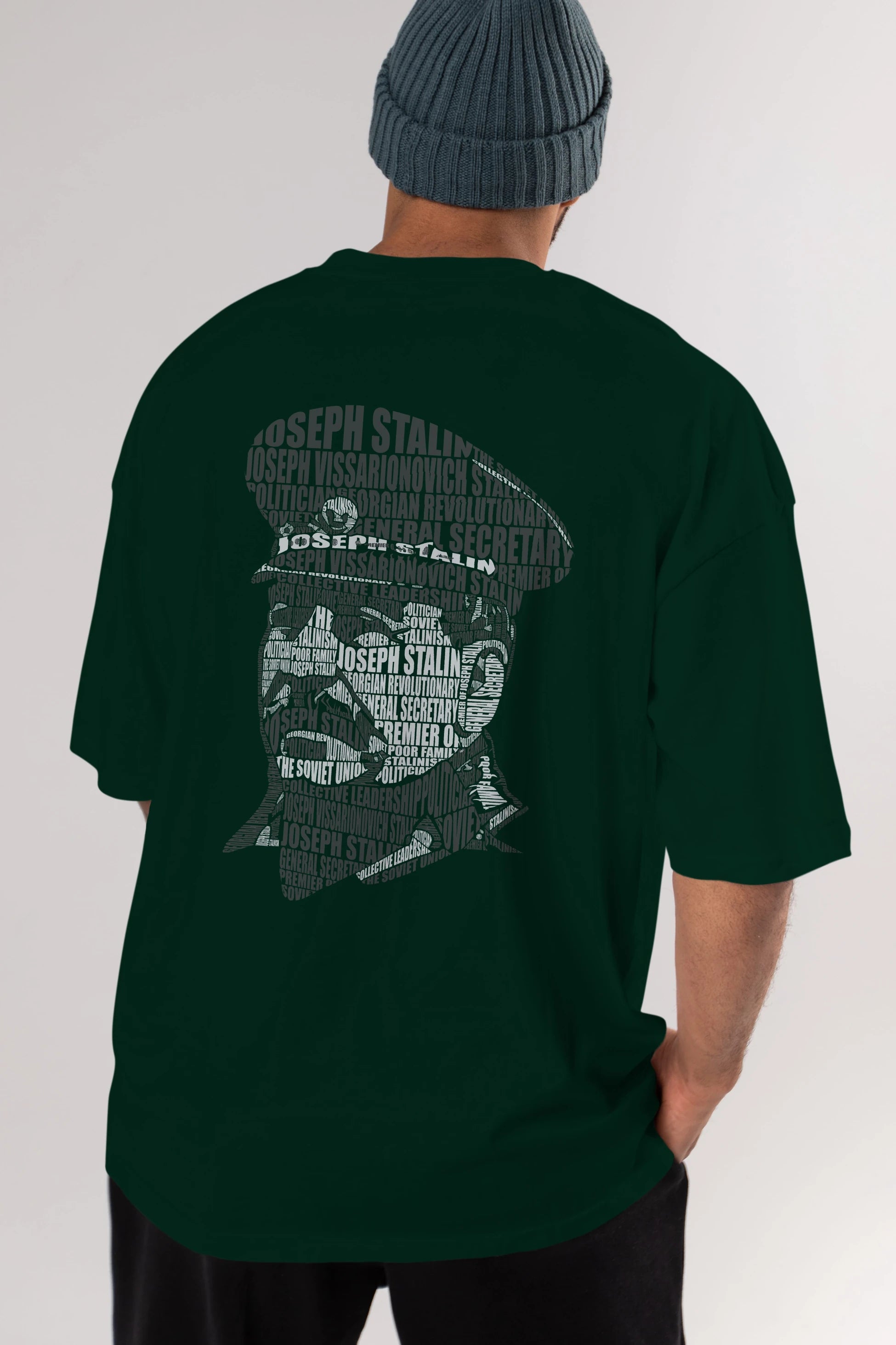 Joseph Stalin Calligram Arka Baskılı Oversize t-shirt %100 pamuk Erkek Kadın Unisex