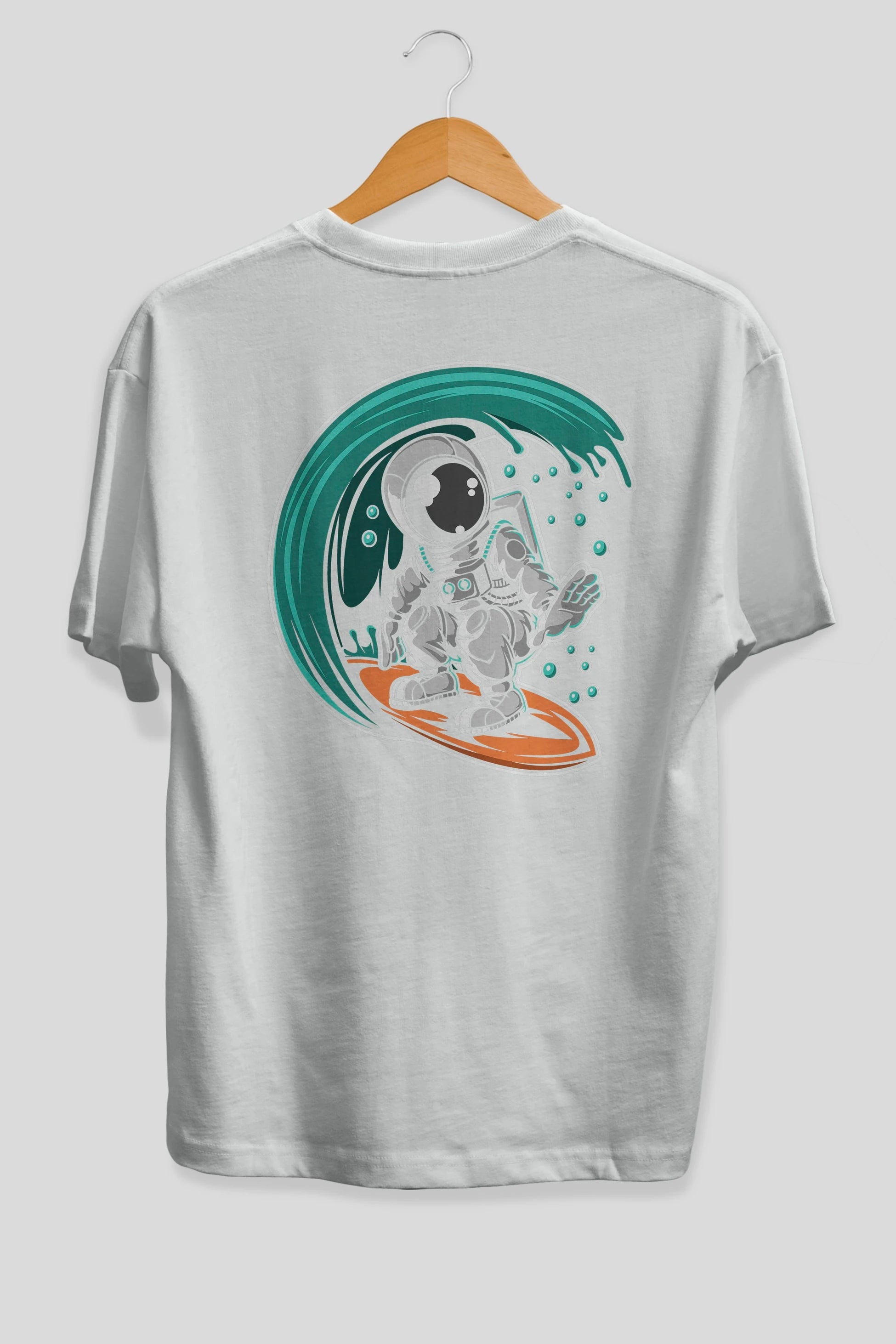 Astronaut Surfing Arka Baskılı Oversize t-shirt Erkek Kadın Unisex