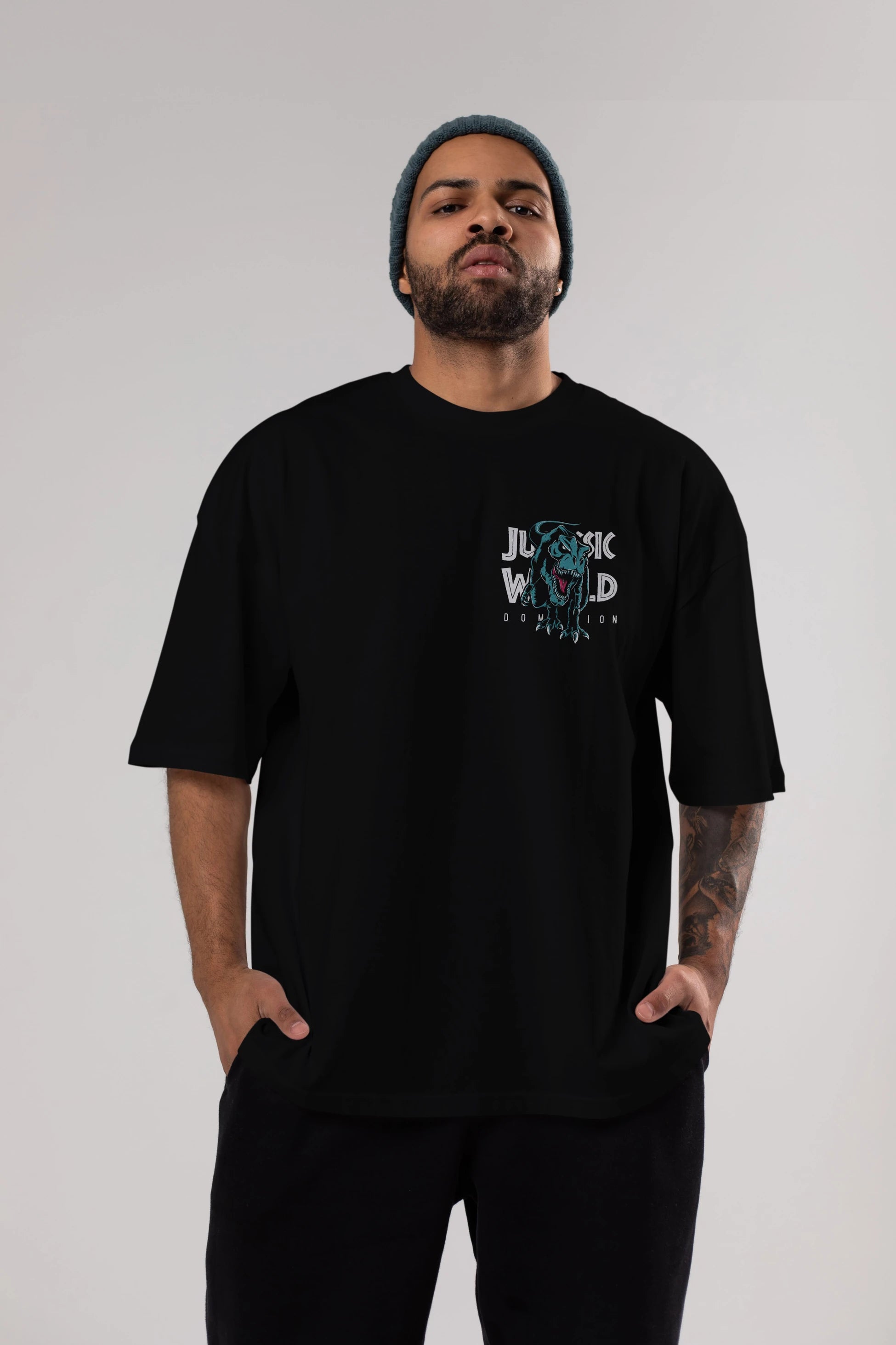 Jurassic Park (1) Ön Sol Baskılı Oversize t-shirt Erkek Kadın Unisex %100 Pamuk Bisiklet Yaka tişort