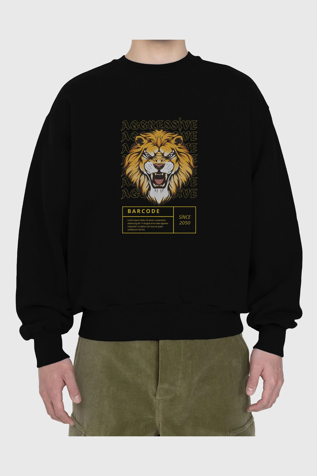 Aggressive Lion Ön Baskılı Oversize Sweatshirt Erkek Kadın Unisex