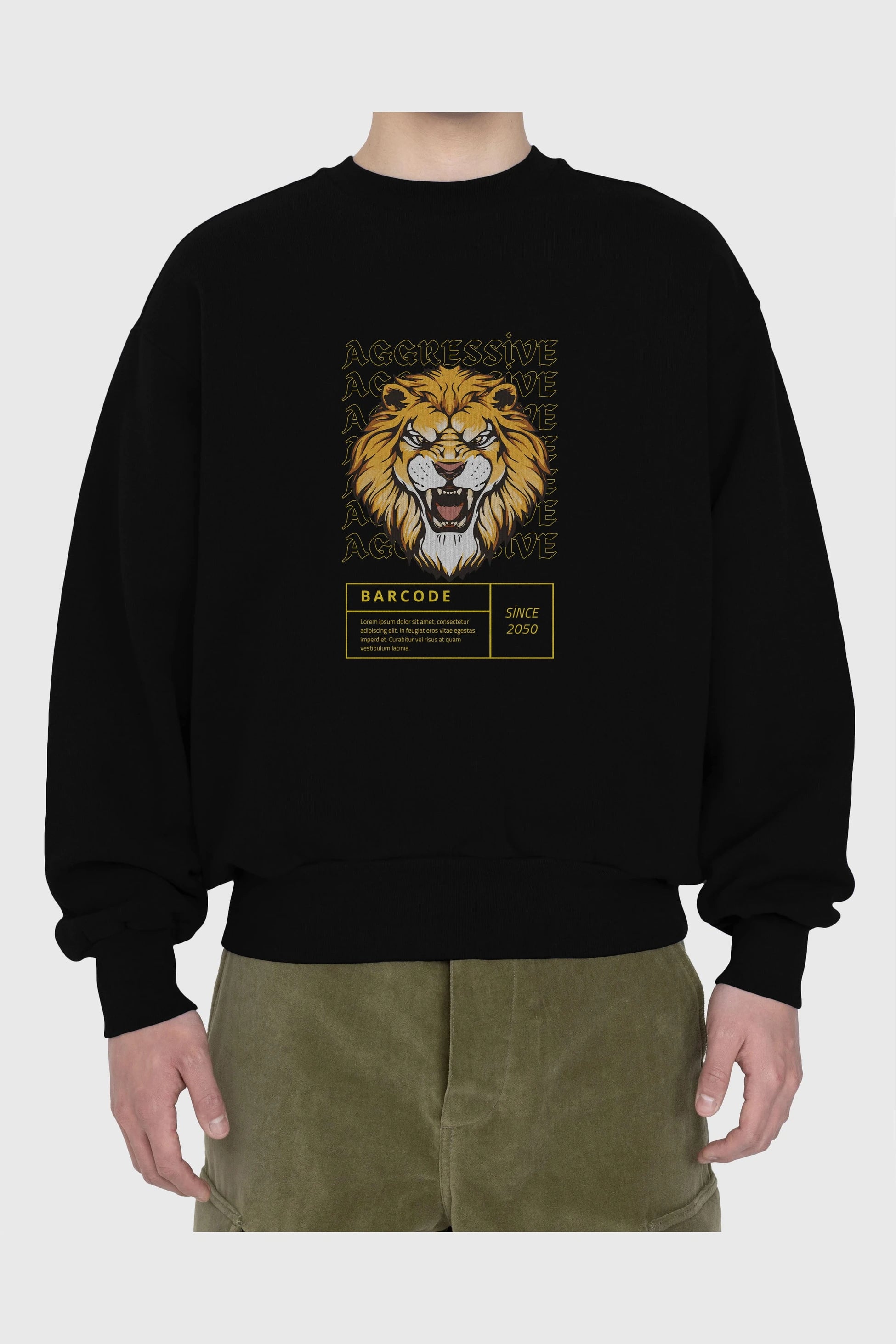 Aggressive Lion Ön Baskılı Oversize Sweatshirt Erkek Kadın Unisex