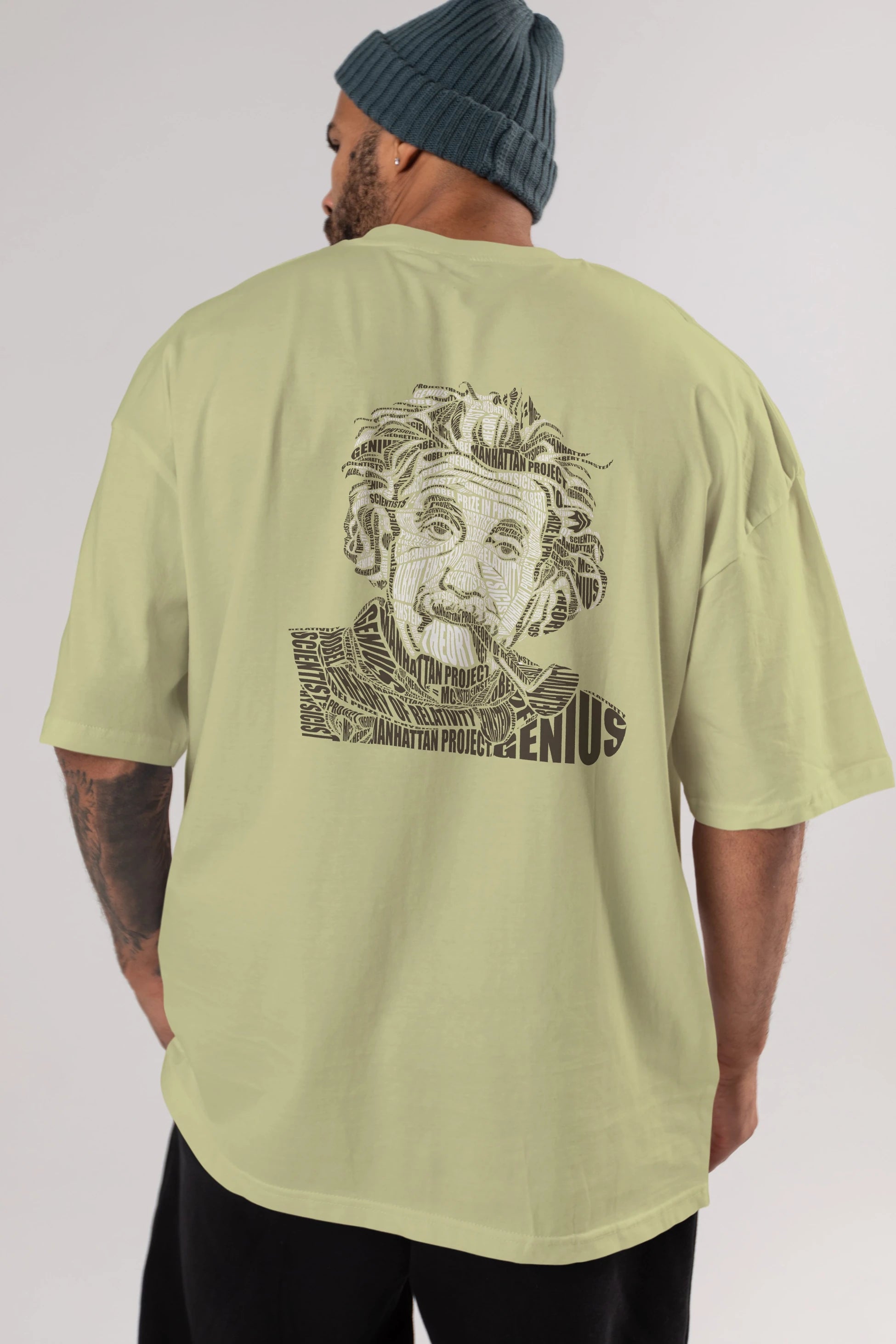 Einstein Calligram Arka Baskılı Oversize t-shirt %100 pamuk Erkek Kadın Unisex