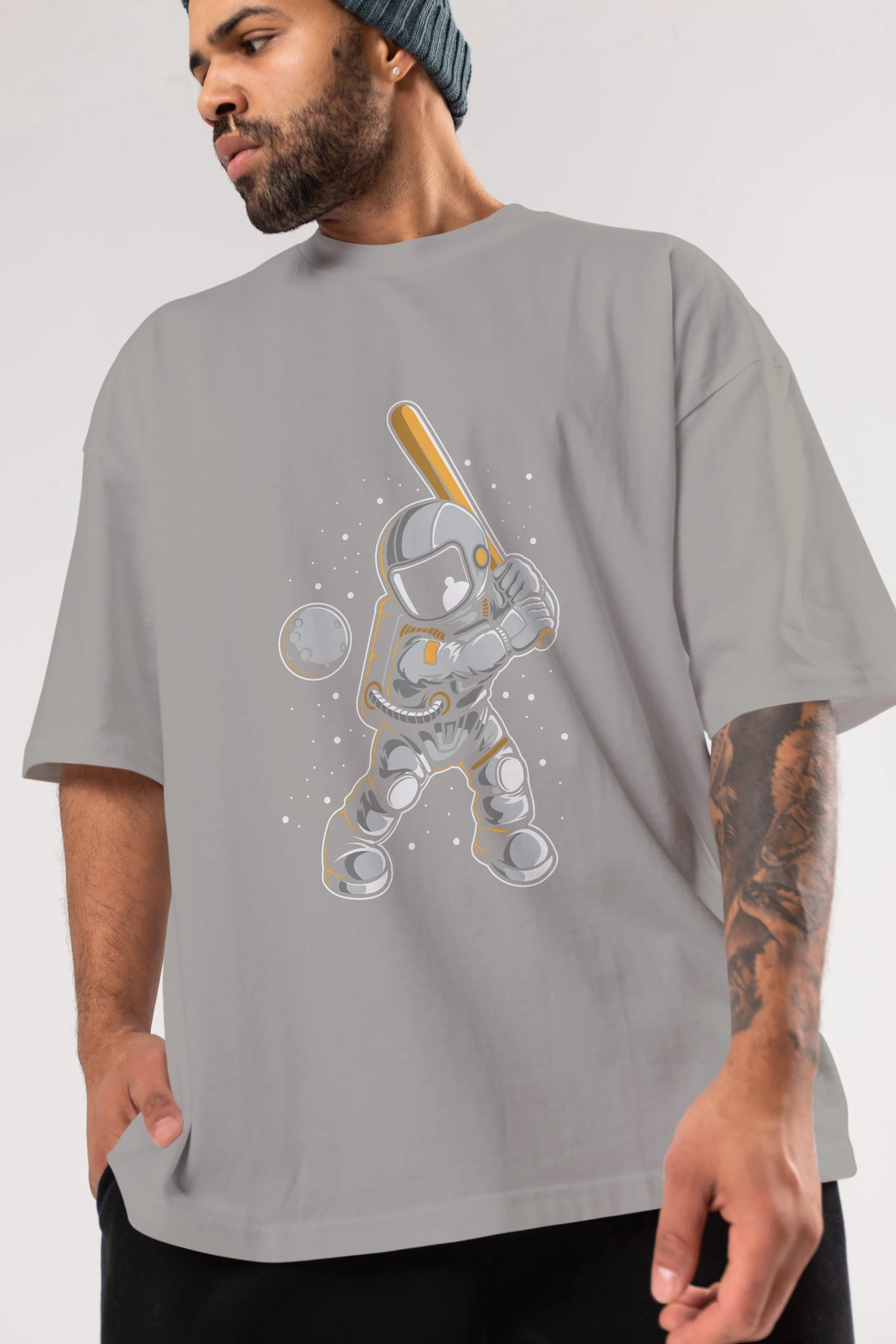Astronaut Baseball Ön Baskılı Oversize t-shirt Erkek Kadın Unisex