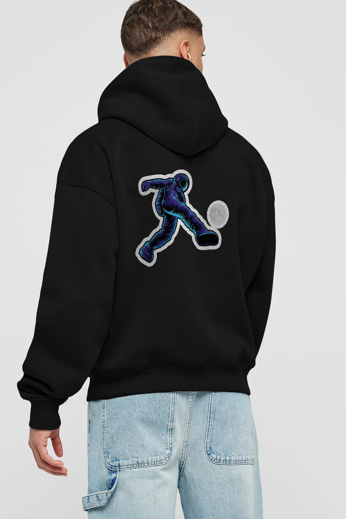 Astroball in Space Sticker Arka Baskılı Hoodie Oversize Kapüşonlu Sweatshirt Erkek Kadın Unisex