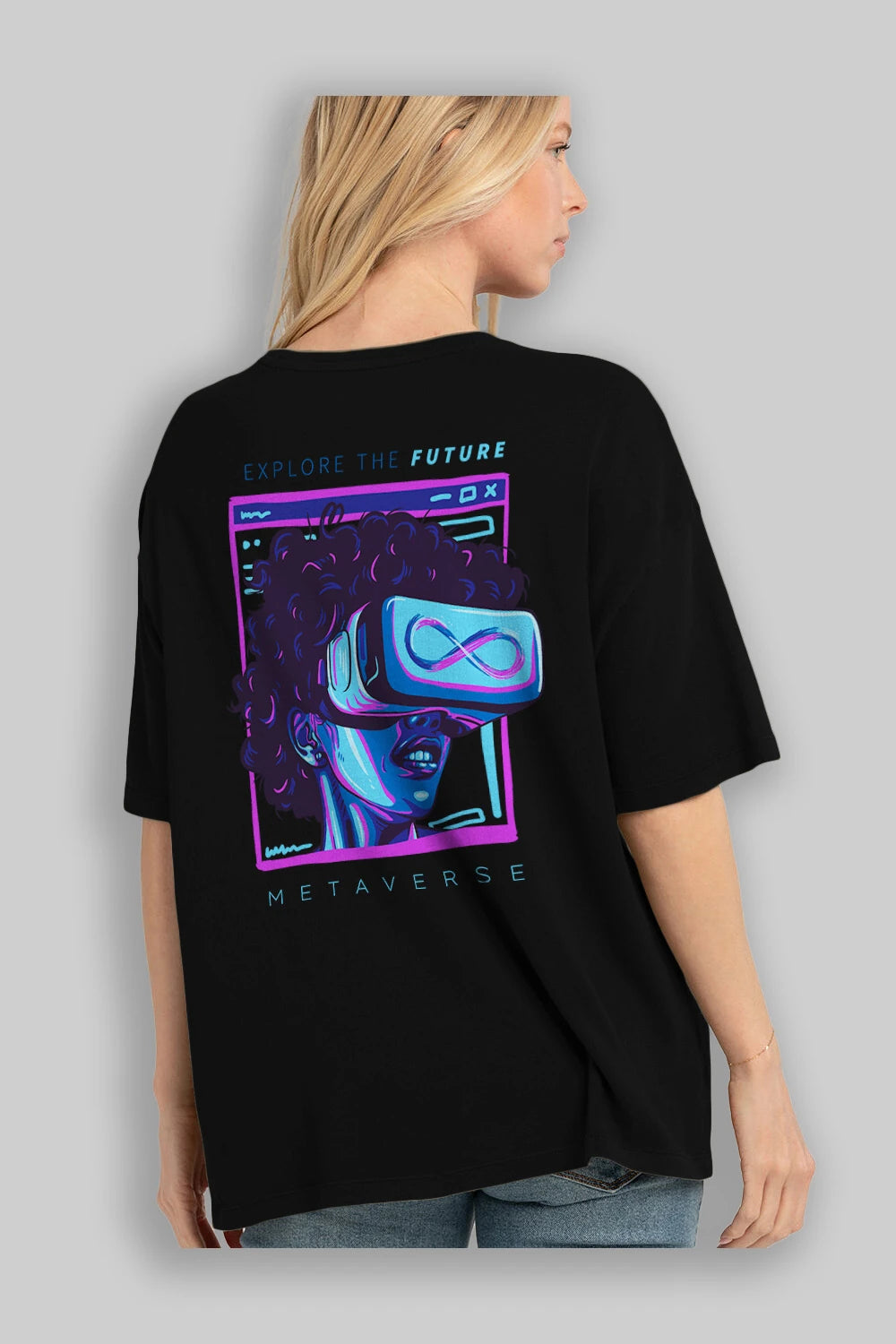 Metaverse Arka Baskılı Oversize t-shirt Erkek Kadın Unisex