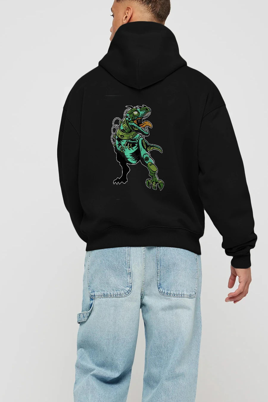 Trex Robot Arka Baskılı Hoodie Oversize Kapüşonlu Sweatshirt Erkek Kadın Unisex