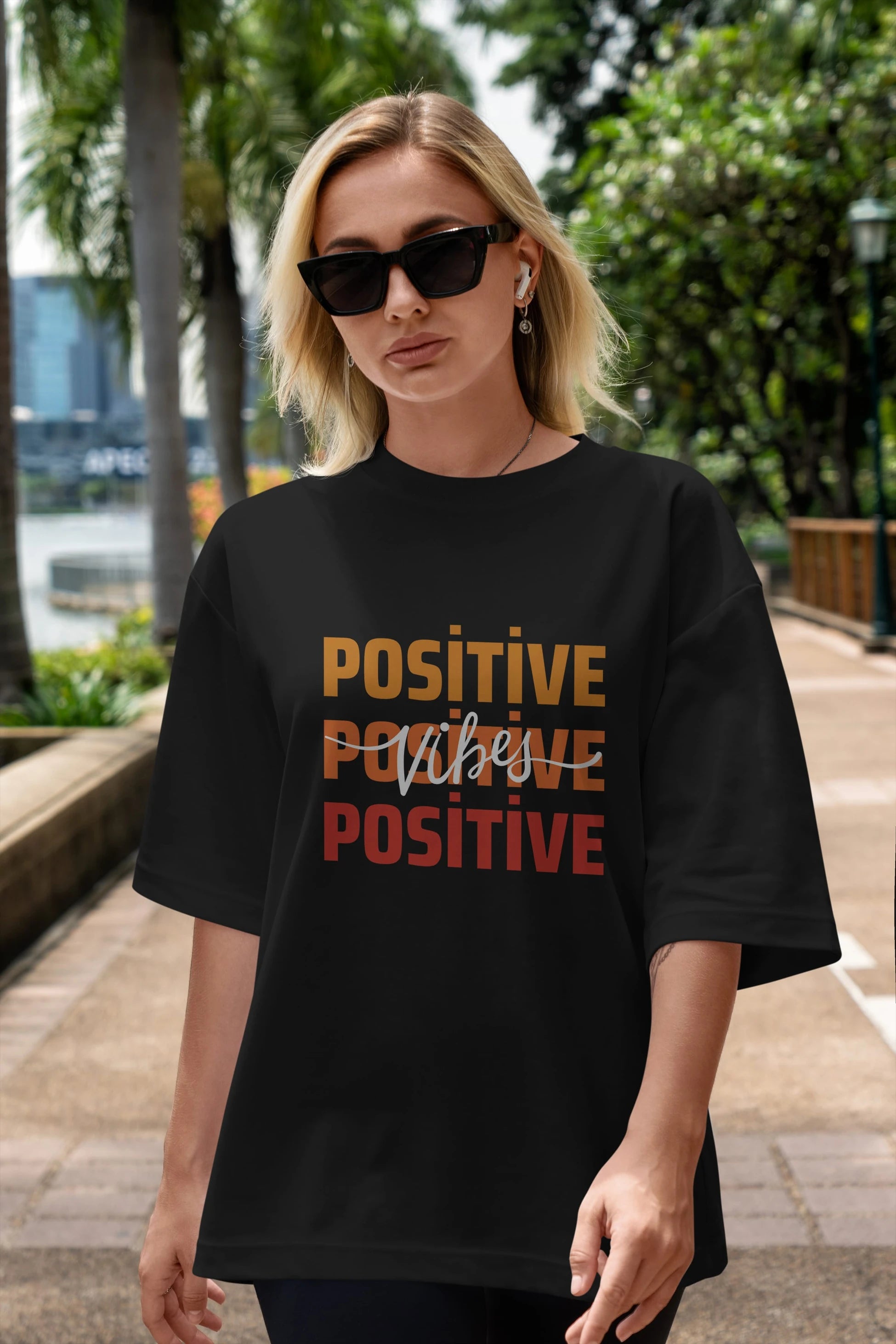 Positive Vibes 2 Ön Baskılı Oversize t-shirt Erkek Kadın Unisex