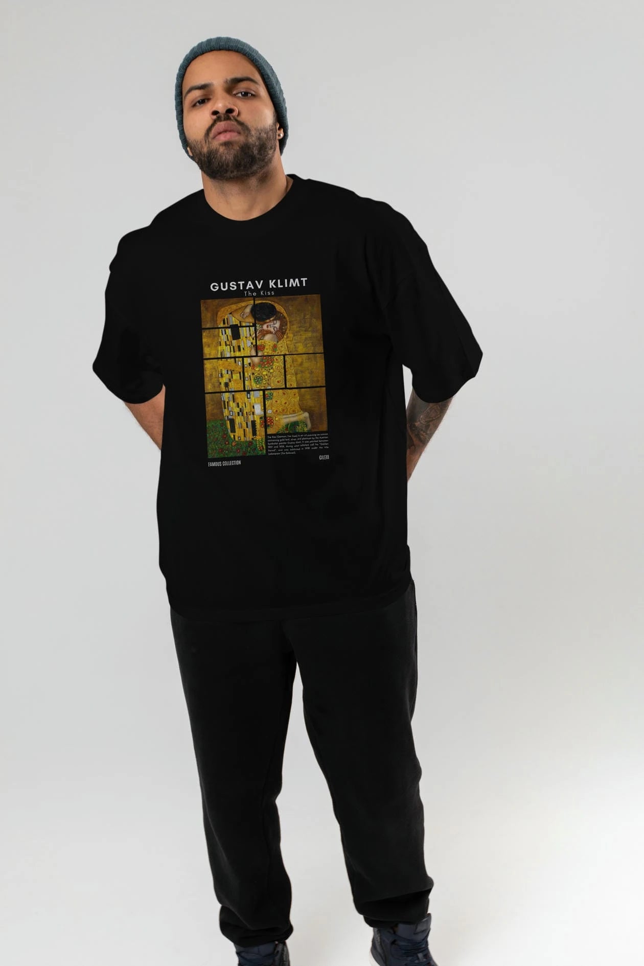 Gustav Klimt The Kiss ön Baskılı Oversize t-shirt Erkek Kadın Bisiklet Yaka Pamuk tişort