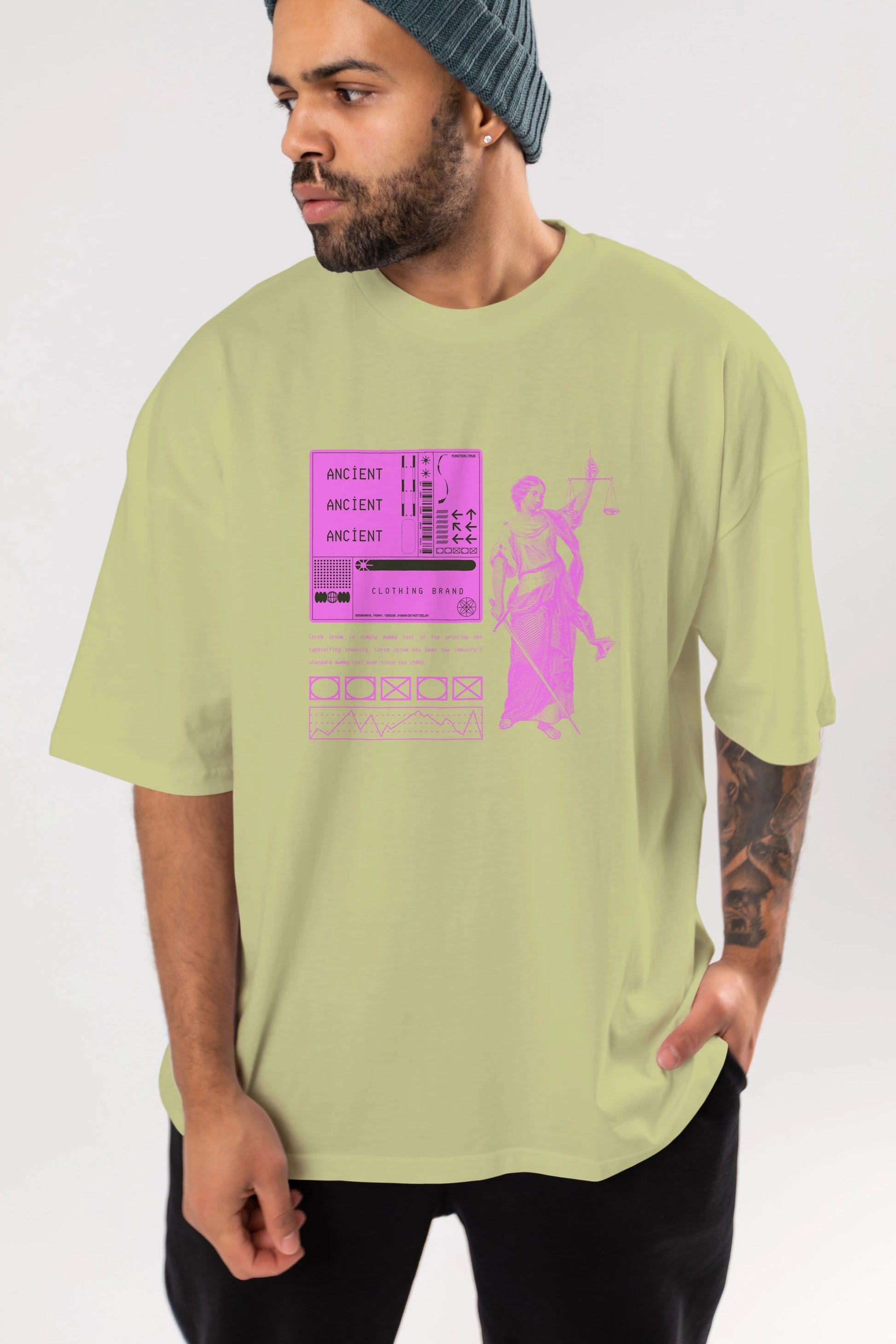 Ancient Streetwear Ön Baskılı Oversize t-shirt Erkek Kadın Unisex