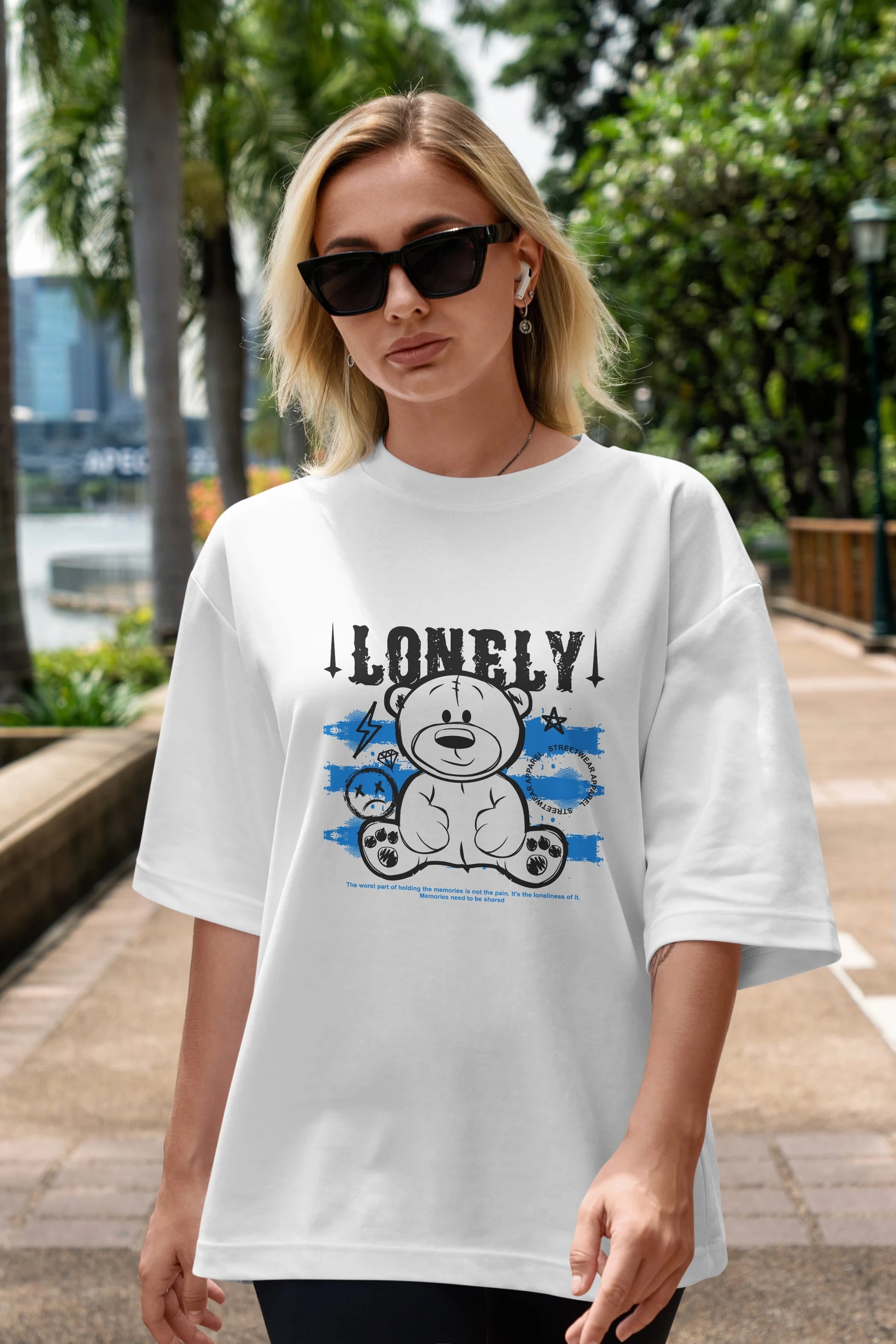 Teddy Bear Lonely Ön Baskılı Oversize t-shirt Erkek Kadın Unisex