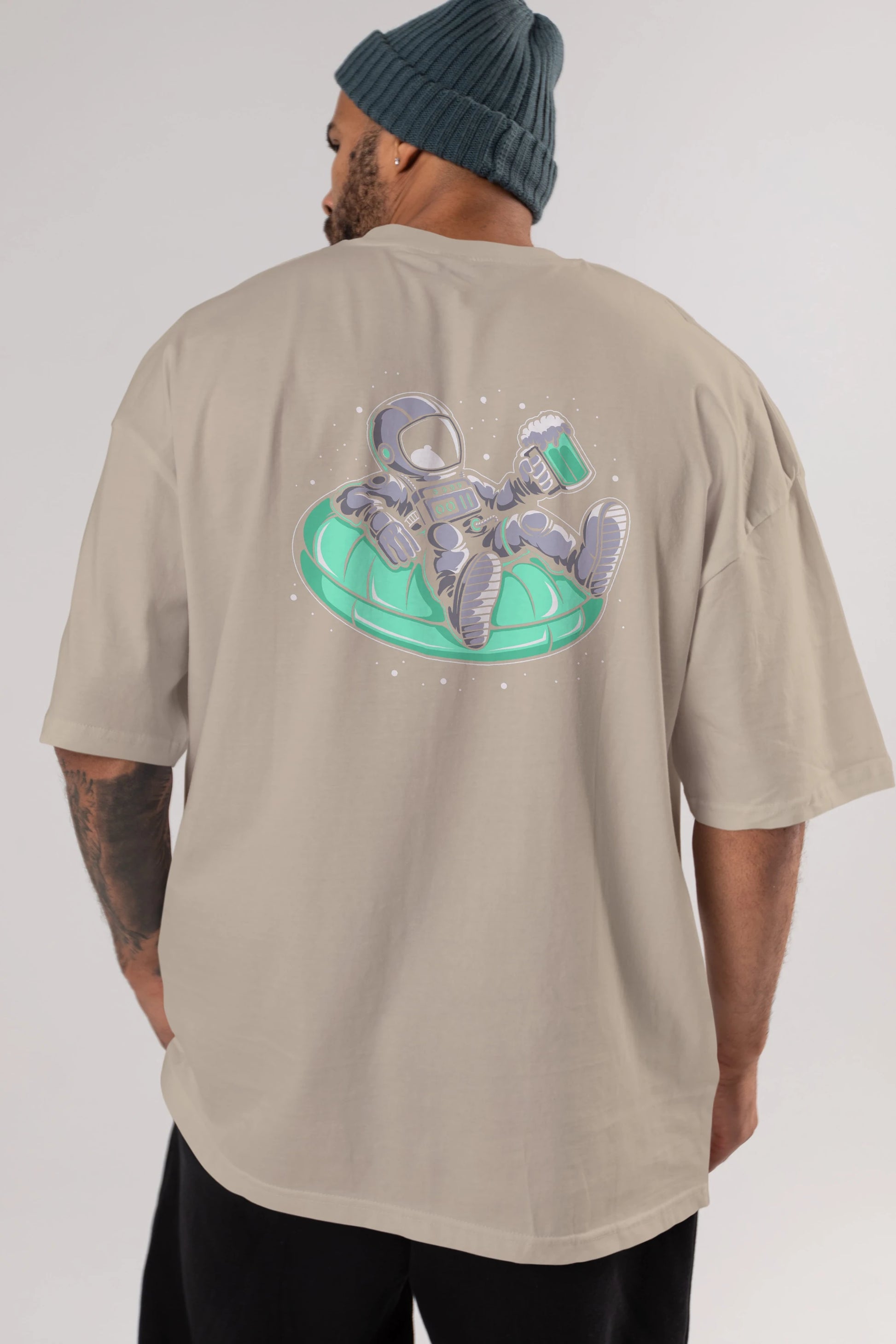 Astronaut Pool Float Arka Baskılı Oversize t-shirt Erkek Kadın Unisex