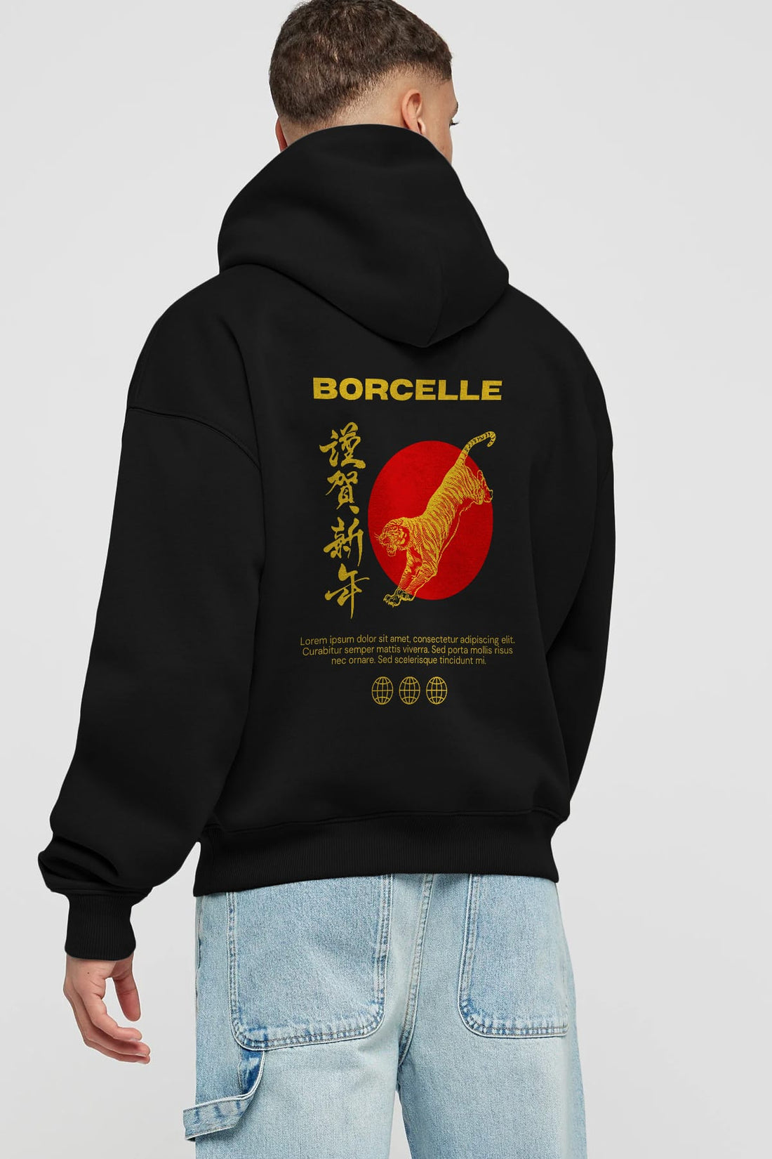 Borcelle Tiger Streetwear Arka Baskılı Oversize Hoodie Kapüşonlu Sweatshirt Erkek Kadın Unisex