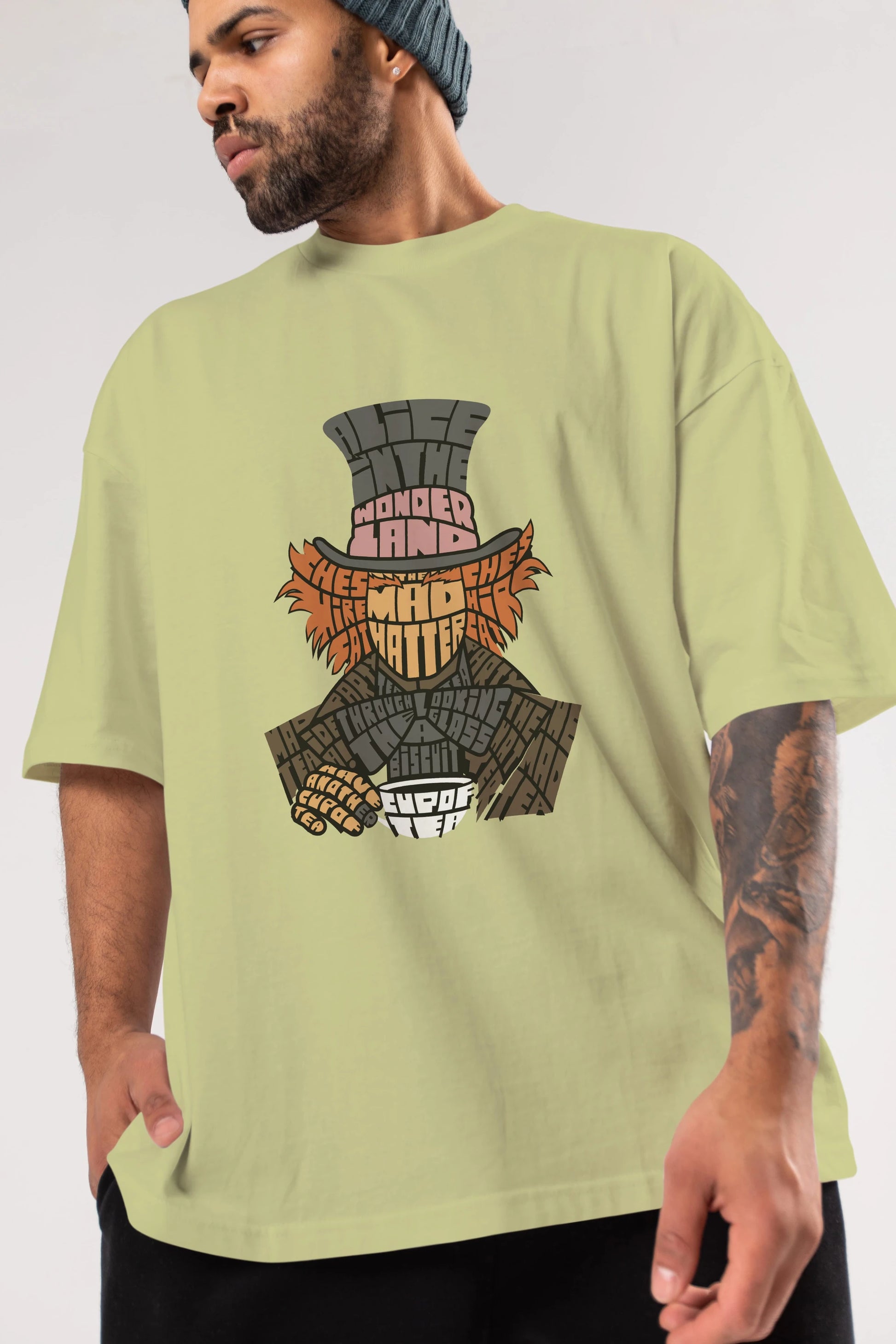 Madhatter Ön Baskılı Oversize t-shirt %100 pamuk Erkek Kadın Unisex