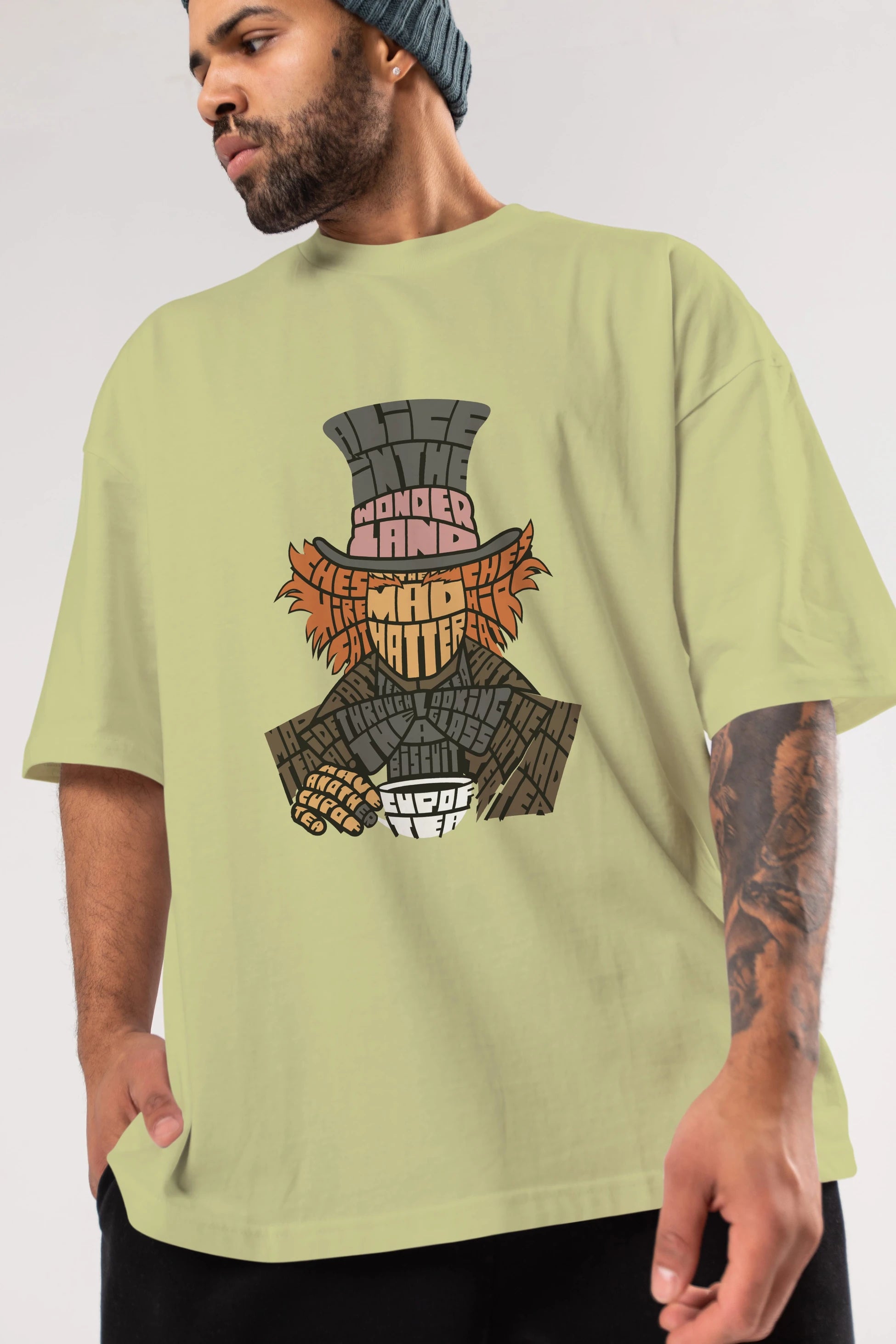 Madhatter Ön Baskılı Oversize t-shirt %100 pamuk Erkek Kadın Unisex