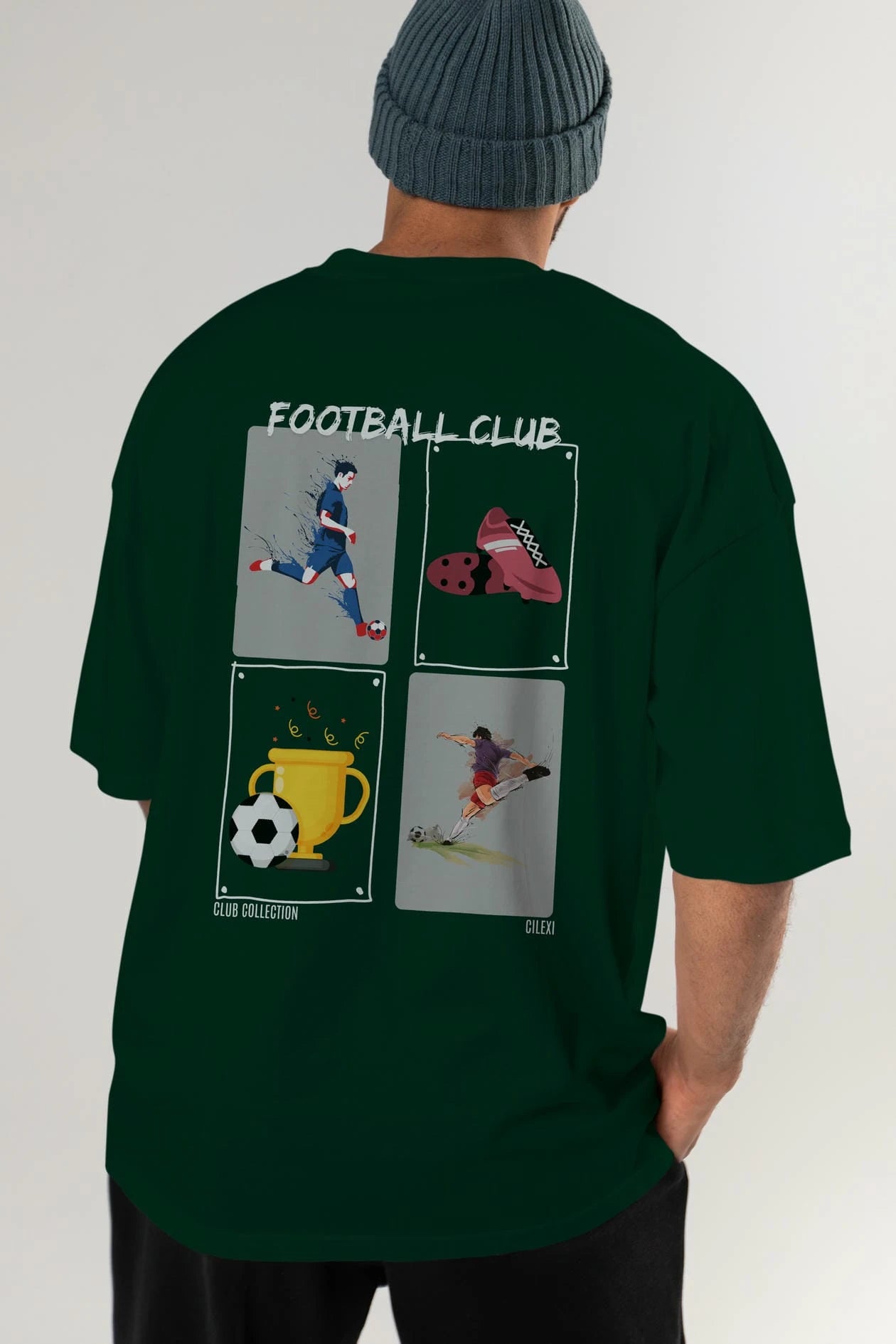 Football Club Arka Baskılı Oversize t-shirt Erkek Kadın %100 Pamuk Bisiklet Yaka tişort