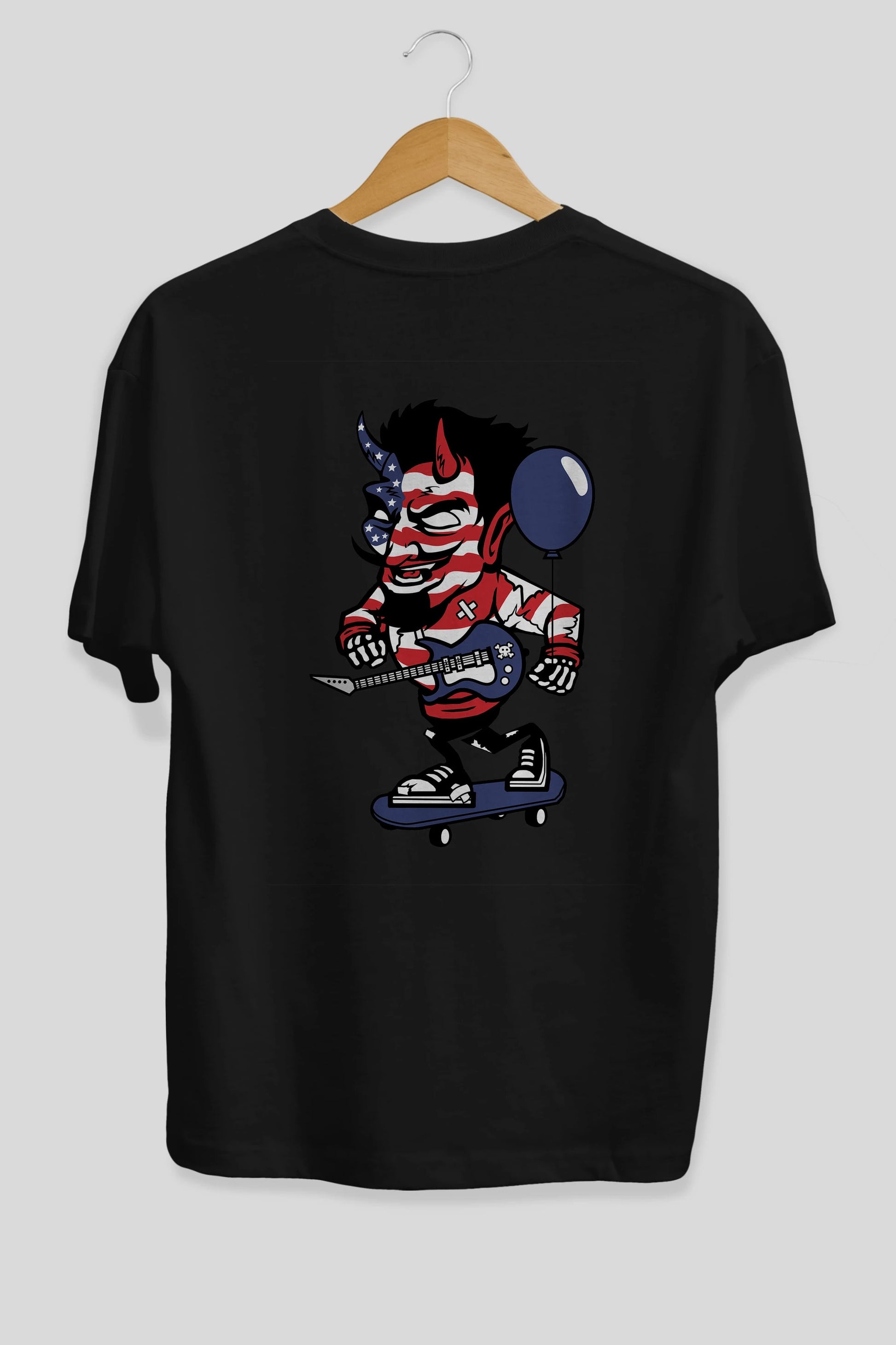 American Devil Skater Arka Baskılı Oversize t-shirt Erkek Kadın Unisex %100 Pamuk tişort