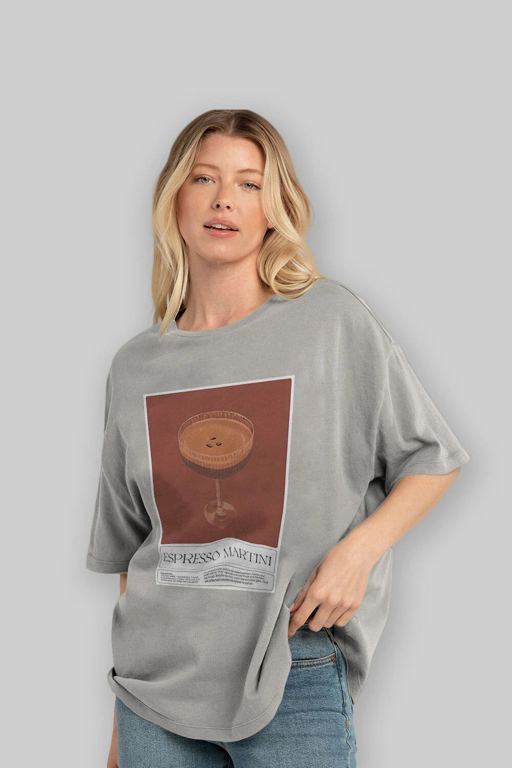 Espresso Martini Ön Baskılı Oversize t-shirt Erkek Kadın Unisex %100 Pamuk Bisiklet Yaka tişort