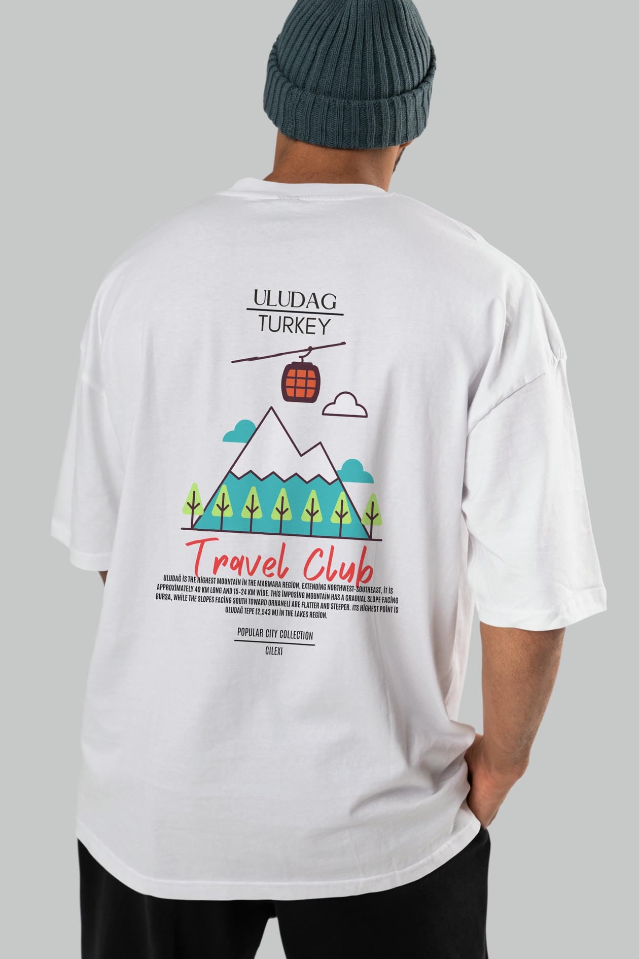 Uludağ Turkey Arka Baskılı Oversize t-shirt Erkek Kadın Pamuk Bisiklet Yaka tişort