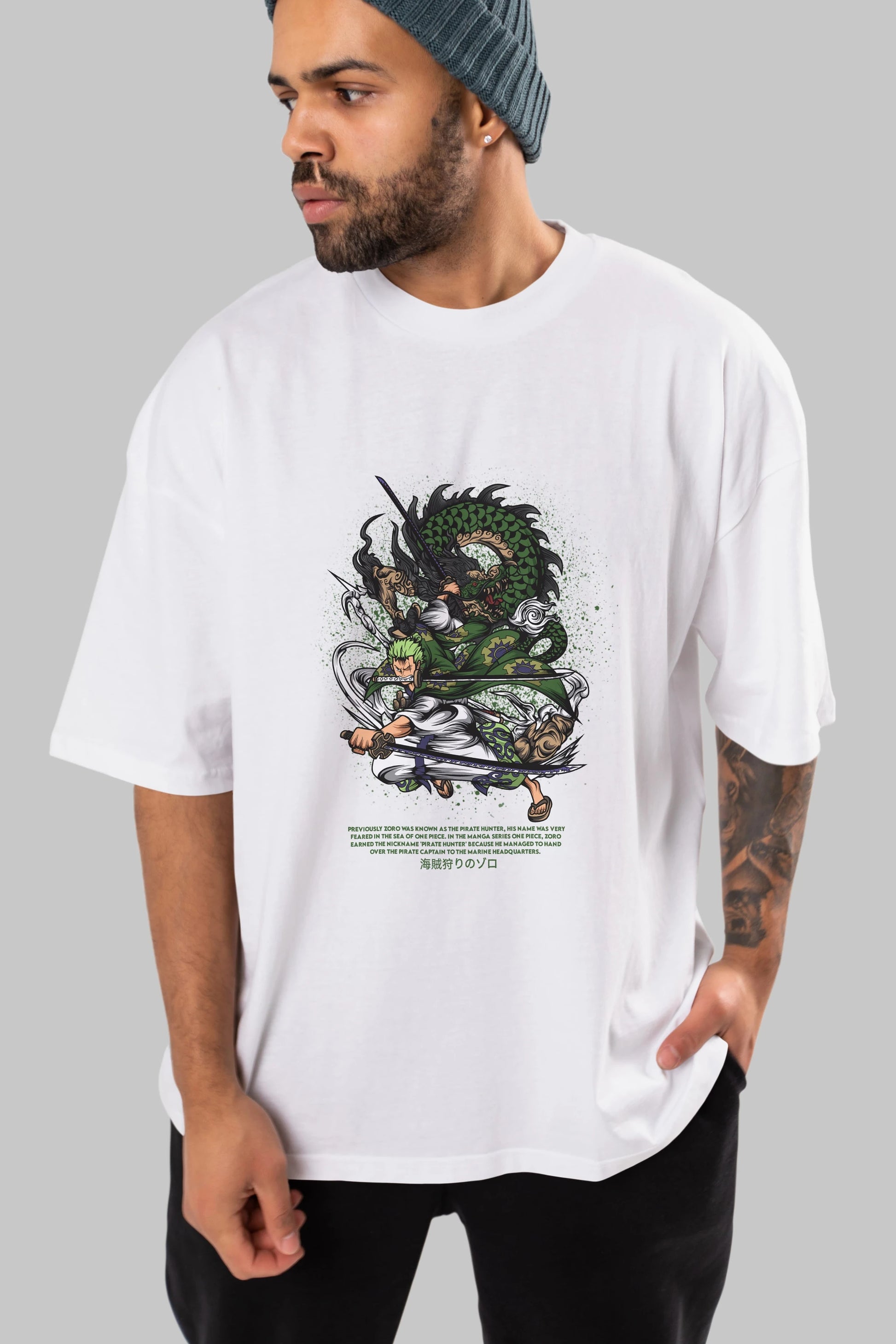 Zoro-ONE PIECE Anime Ön Baskılı Oversize t-shirt %100 pamuk Erkek Kadın Unisex