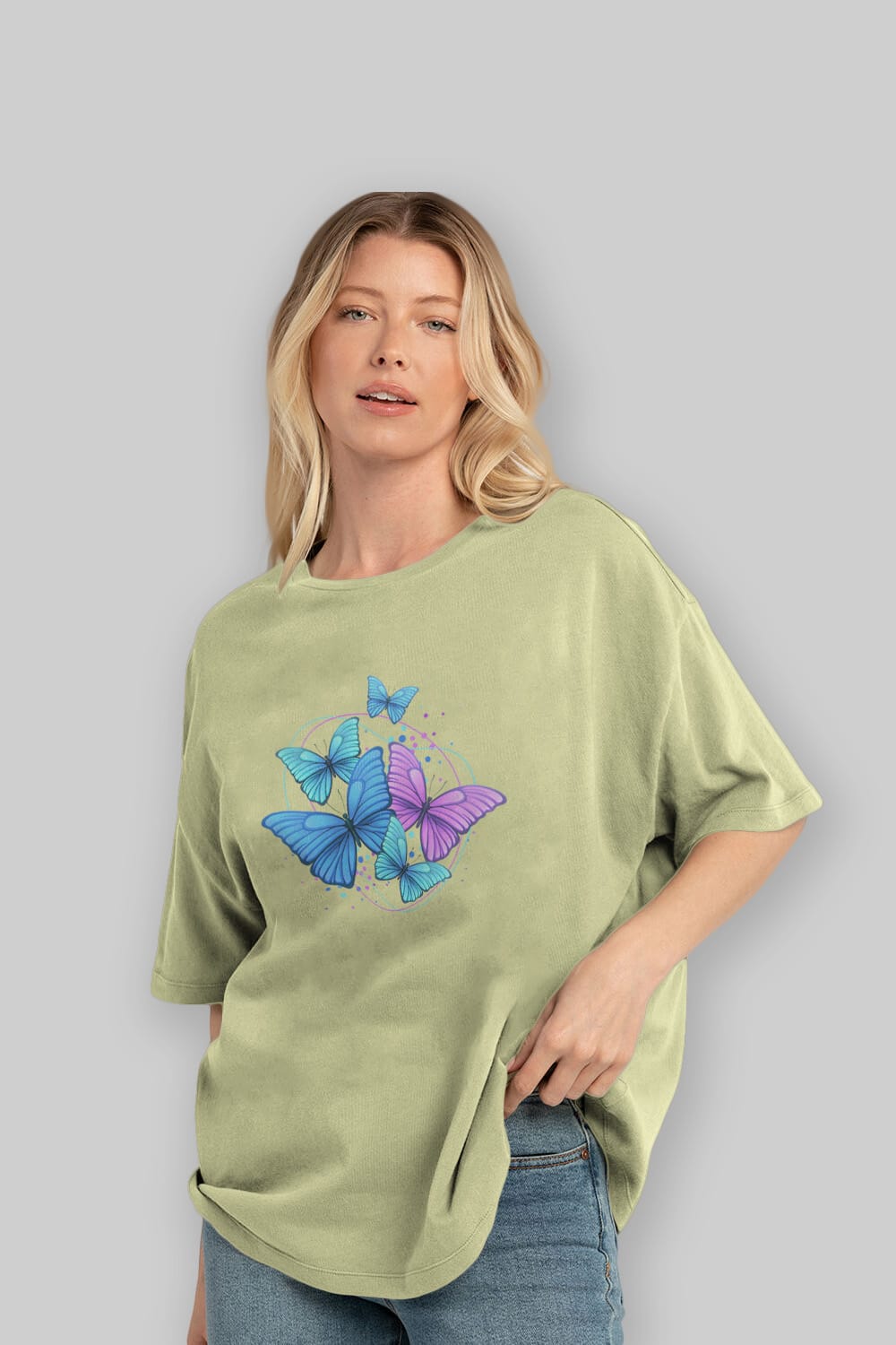 Kelebek Ön Baskılı Oversize t-shirt Erkek Kadın Unisex