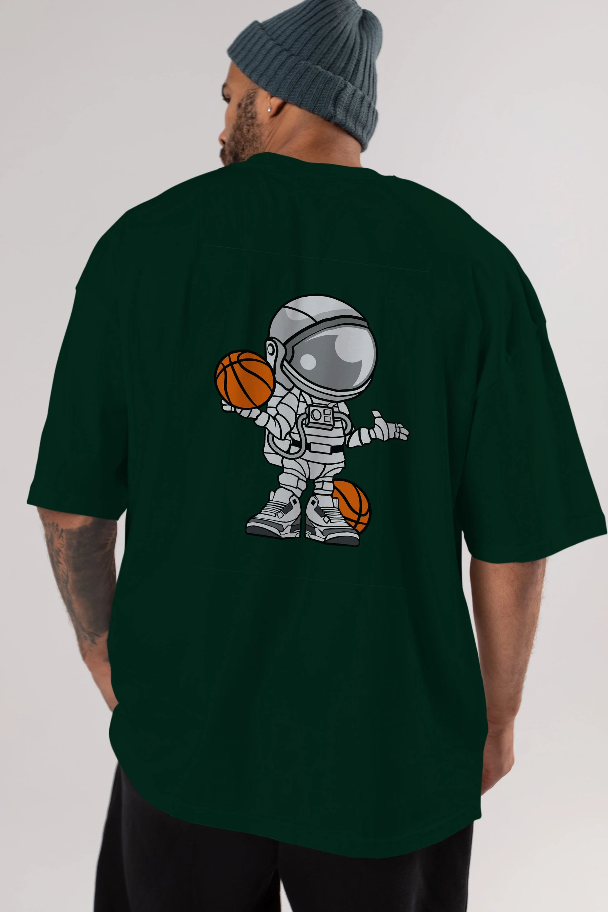 Astronaut Basketball Player Arka Baskılı Oversize t-shirt Erkek Kadın Unisex %100 Pamuk tişort
