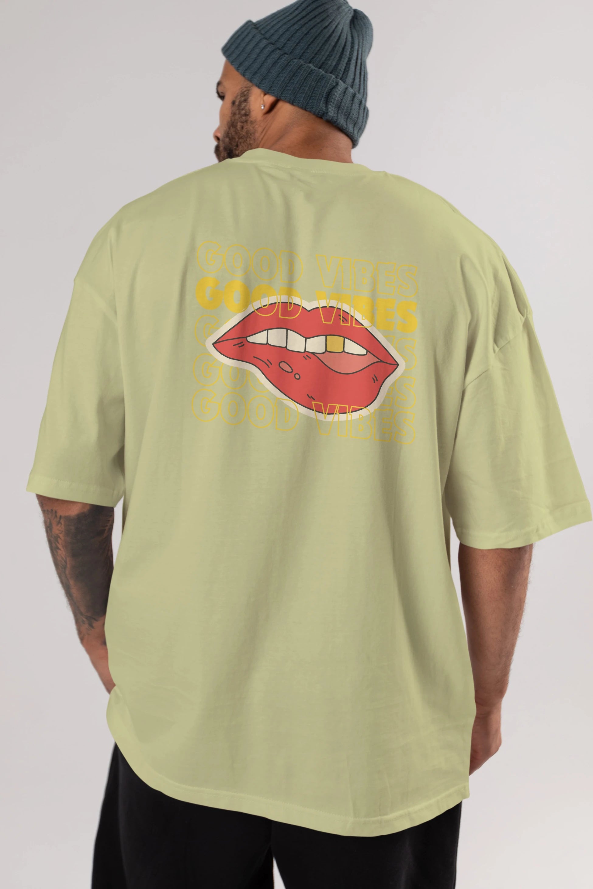 Good Vibes Yazılı 2 Arka Baskılı Oversize t-shirt Erkek Kadın Unisex