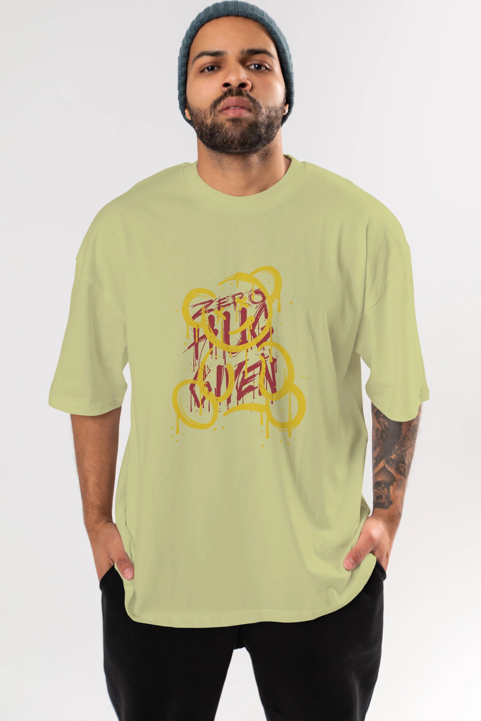 Zero Hug Bear Ön Baskılı Oversize t-shirt Erkek Kadın Unisex