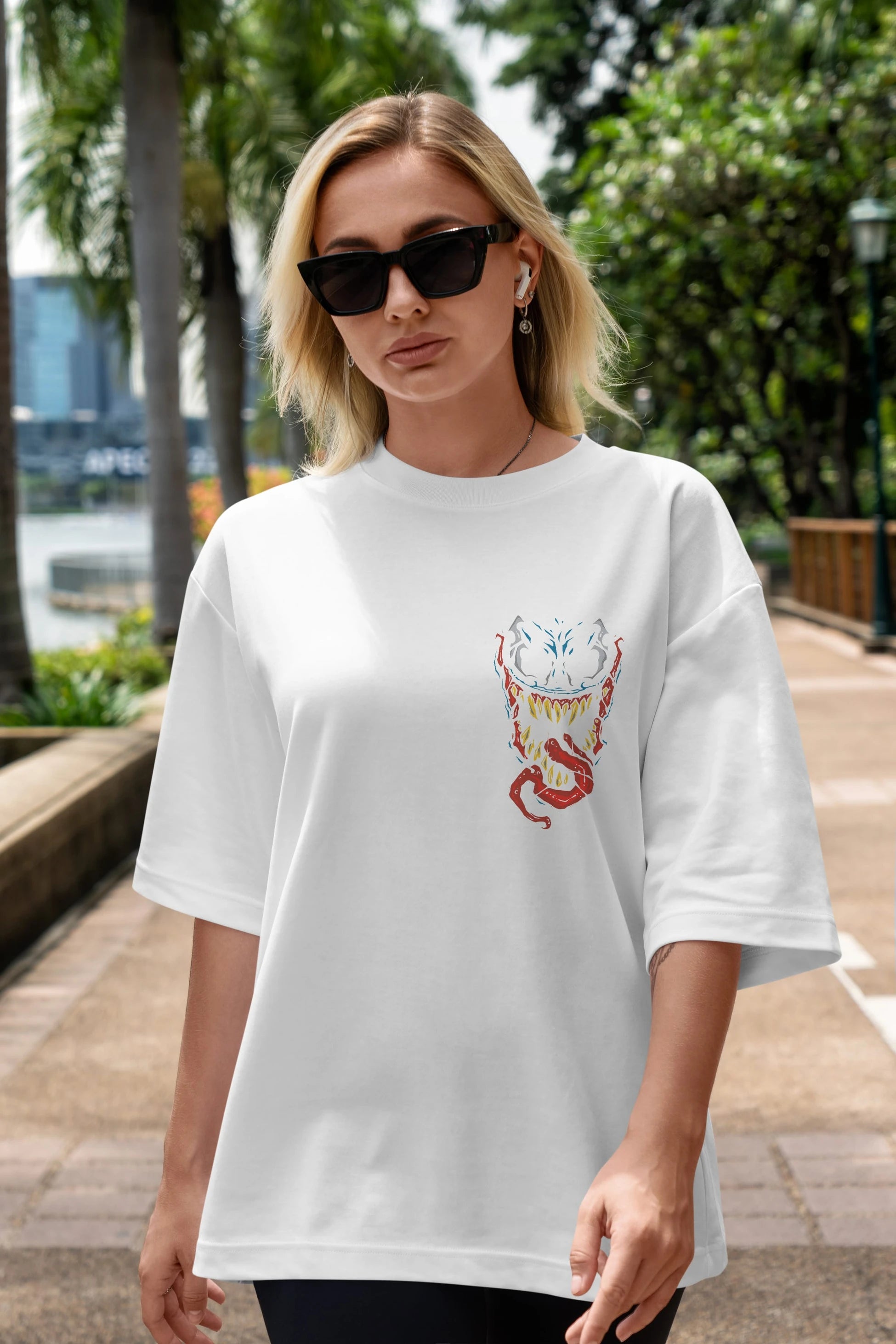 Venom (15) Ön Sol Baskılı Oversize t-shirt Erkek Kadın Unisex %100 Pamuk Bisiklet Yaka tişort