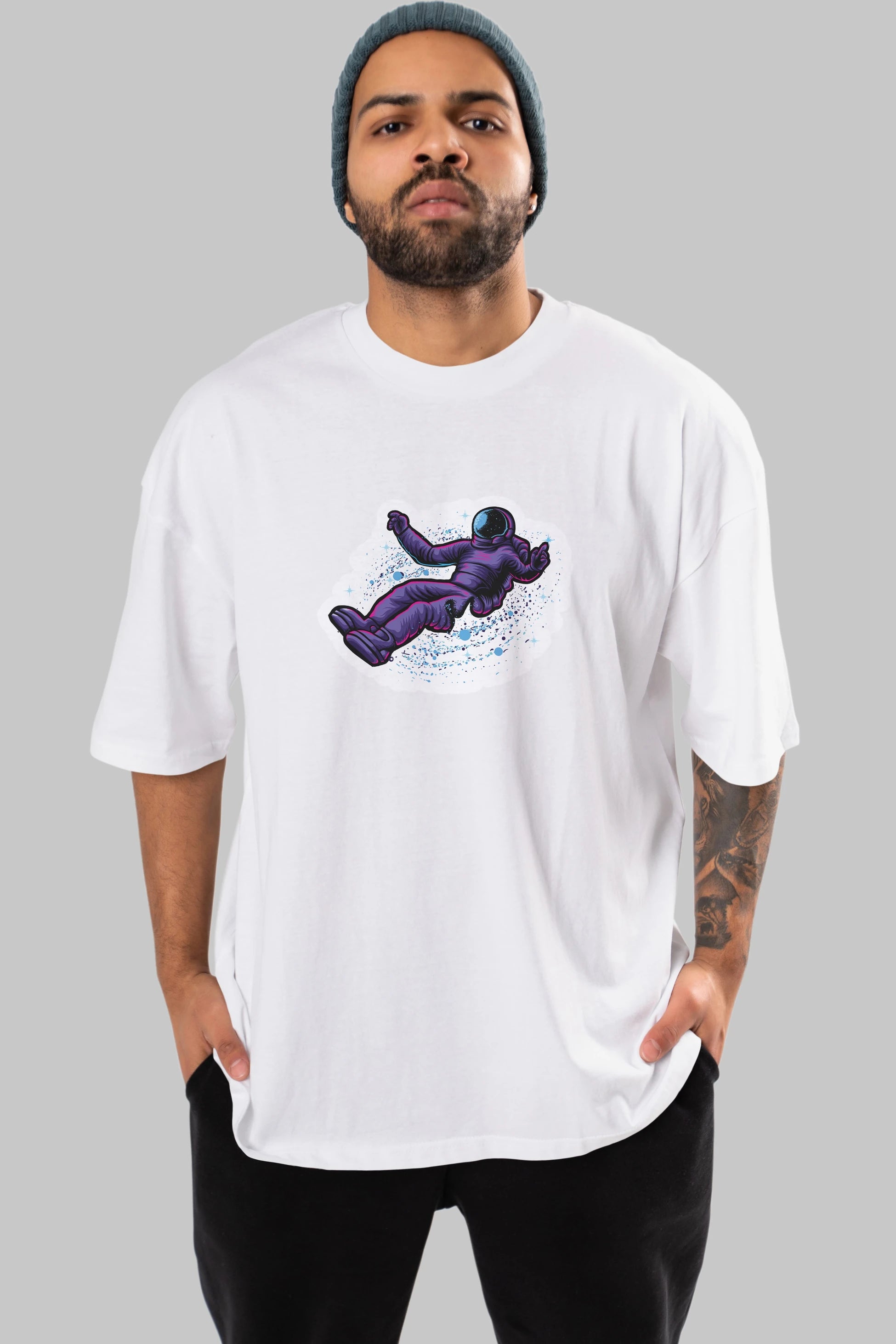 Having fun in outer space sticker Ön Baskılı Oversize t-shirt Erkek Kadın Unisex
