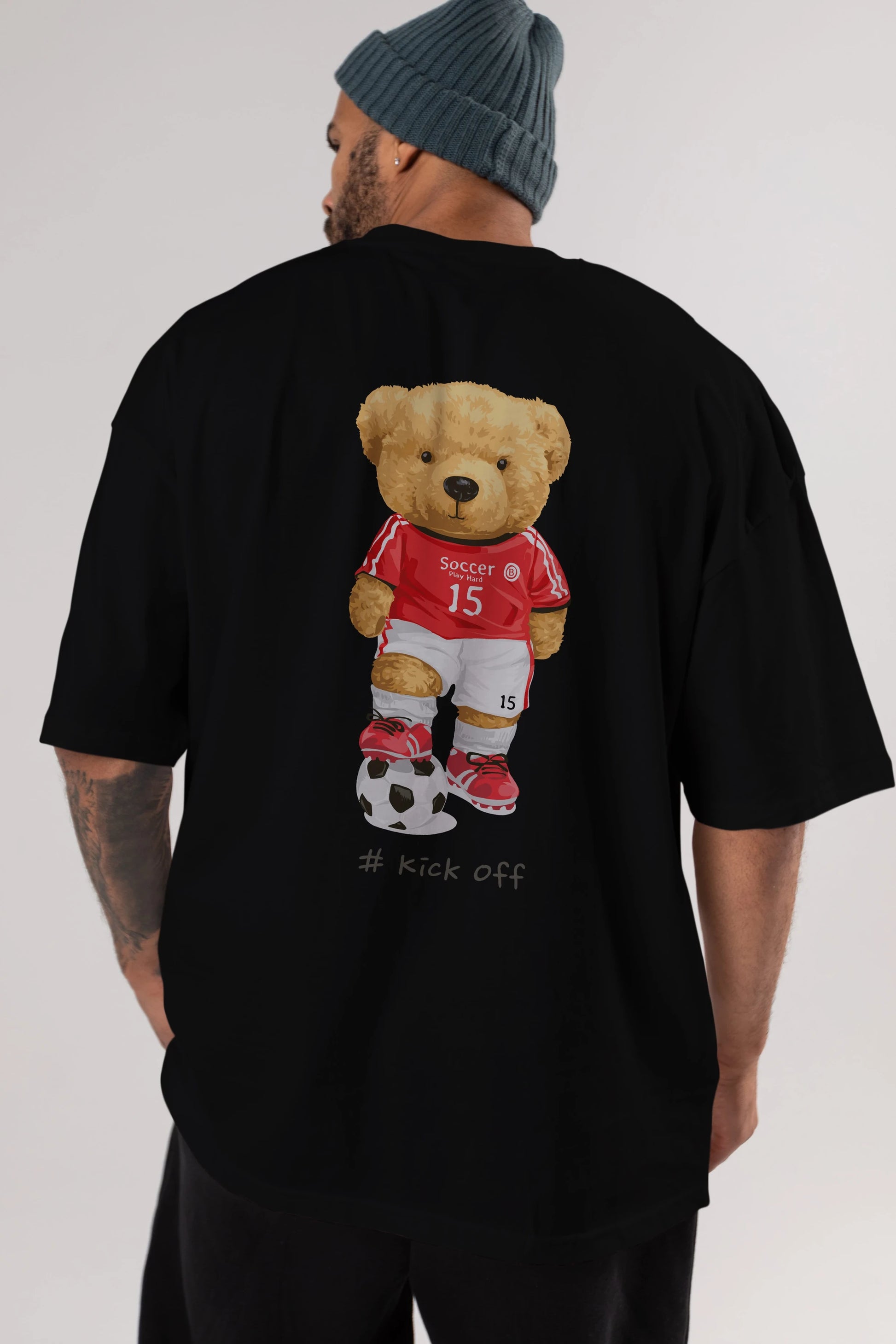 Teddy Bear Kick Off Arka Baskılı Oversize t-shirt Erkek Kadın Unisex %100 Pamuk